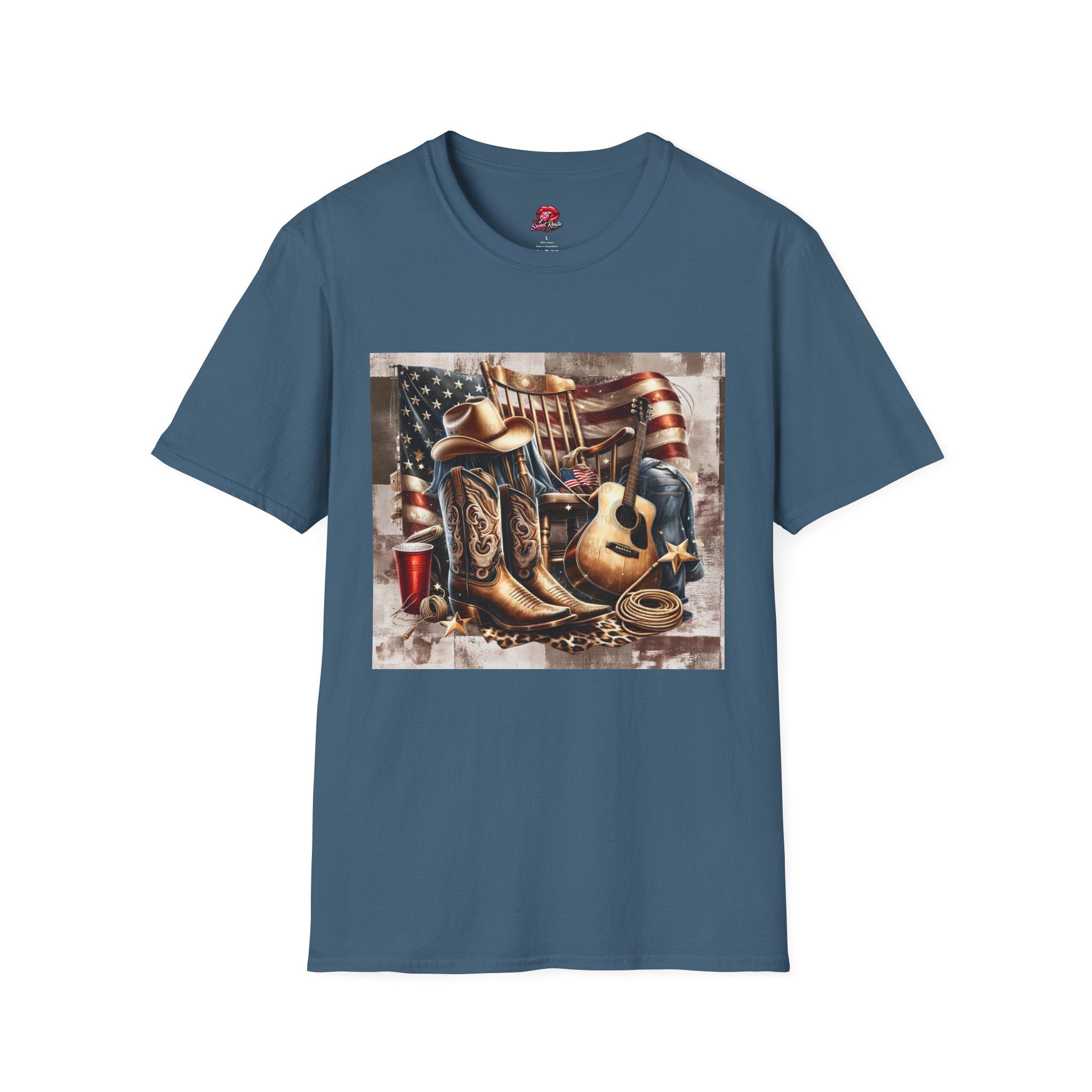 Patriotic Cowboy Boots & Flag T-Shirt