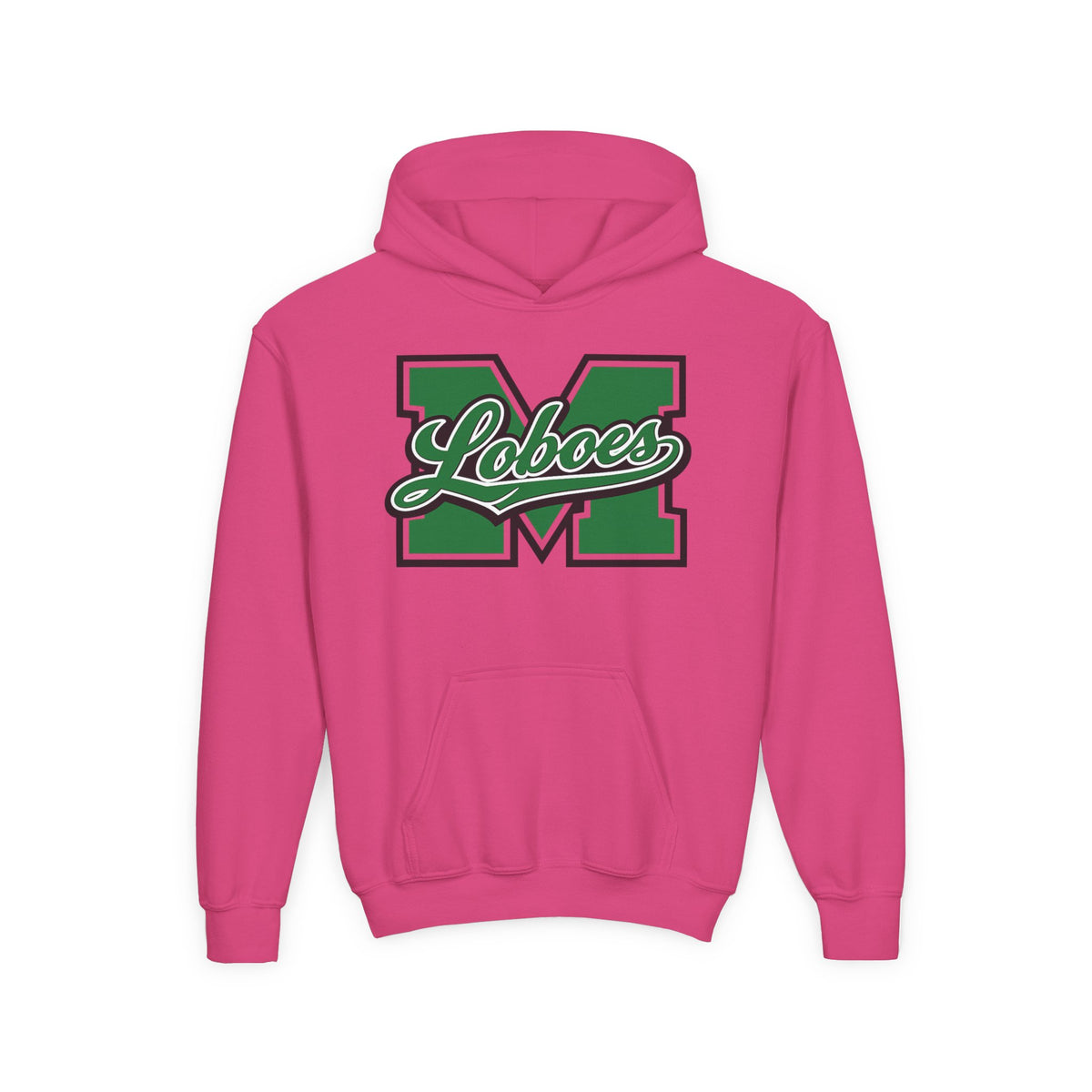 Youth Loboes M Letter Hoodie — Green & White School Spirit Sweatshirt