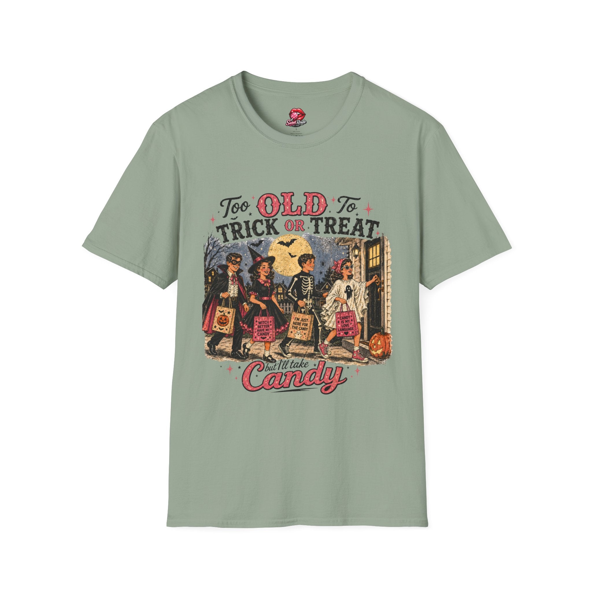 Too Old to Trick or Treat T-Shirt | Funny Vintage Halloween Shirt | Adult Halloween Graphic Tee | Spooky Season Shirt | Fall Halloween Gift