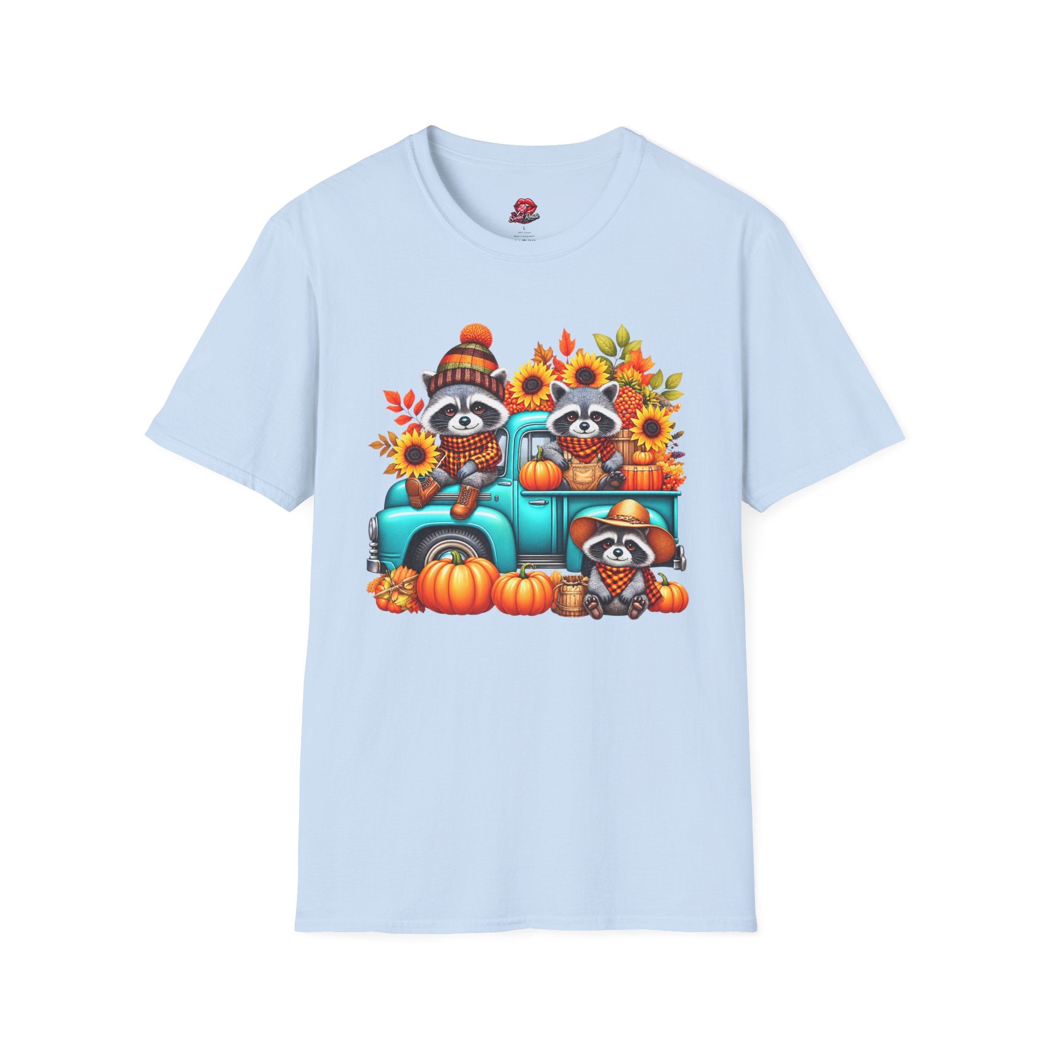 Cute Sunflowers & Pumpkins Autumn Raccoon Tee