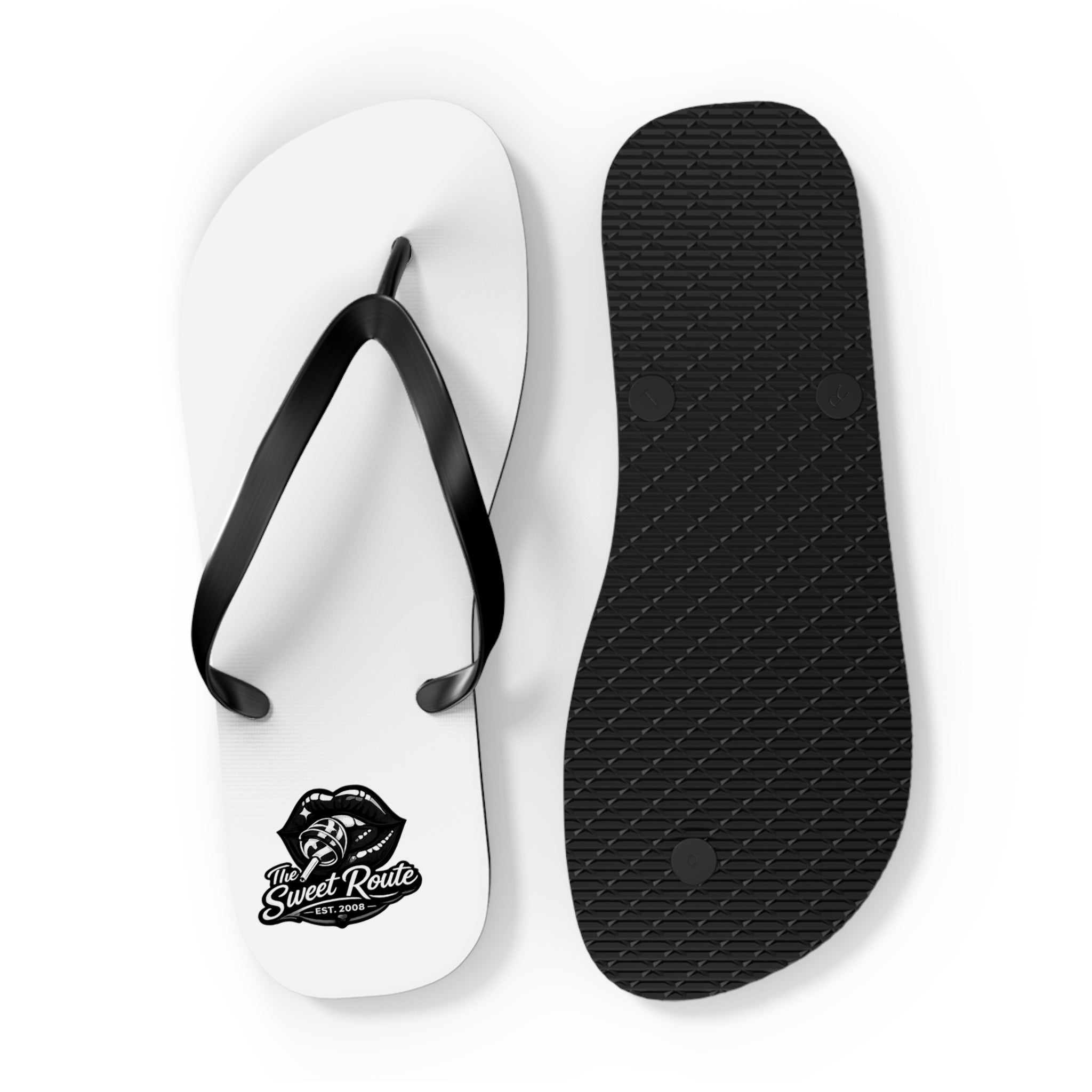 White and Black Sweet Route Logo Summer Beach Sandals