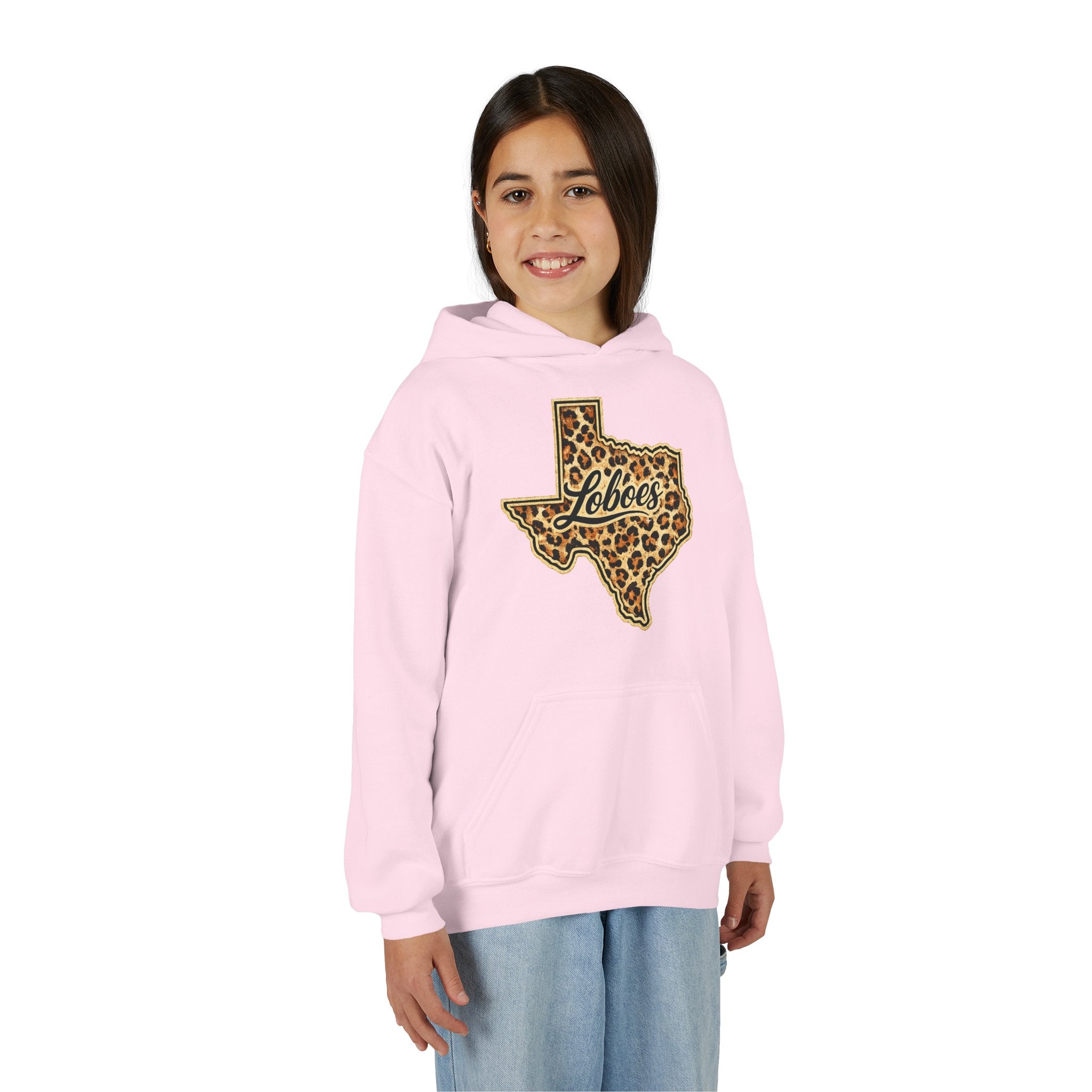 Texas Lobos Youth Hoodie — Leopard Print State Logo Sweatshirt