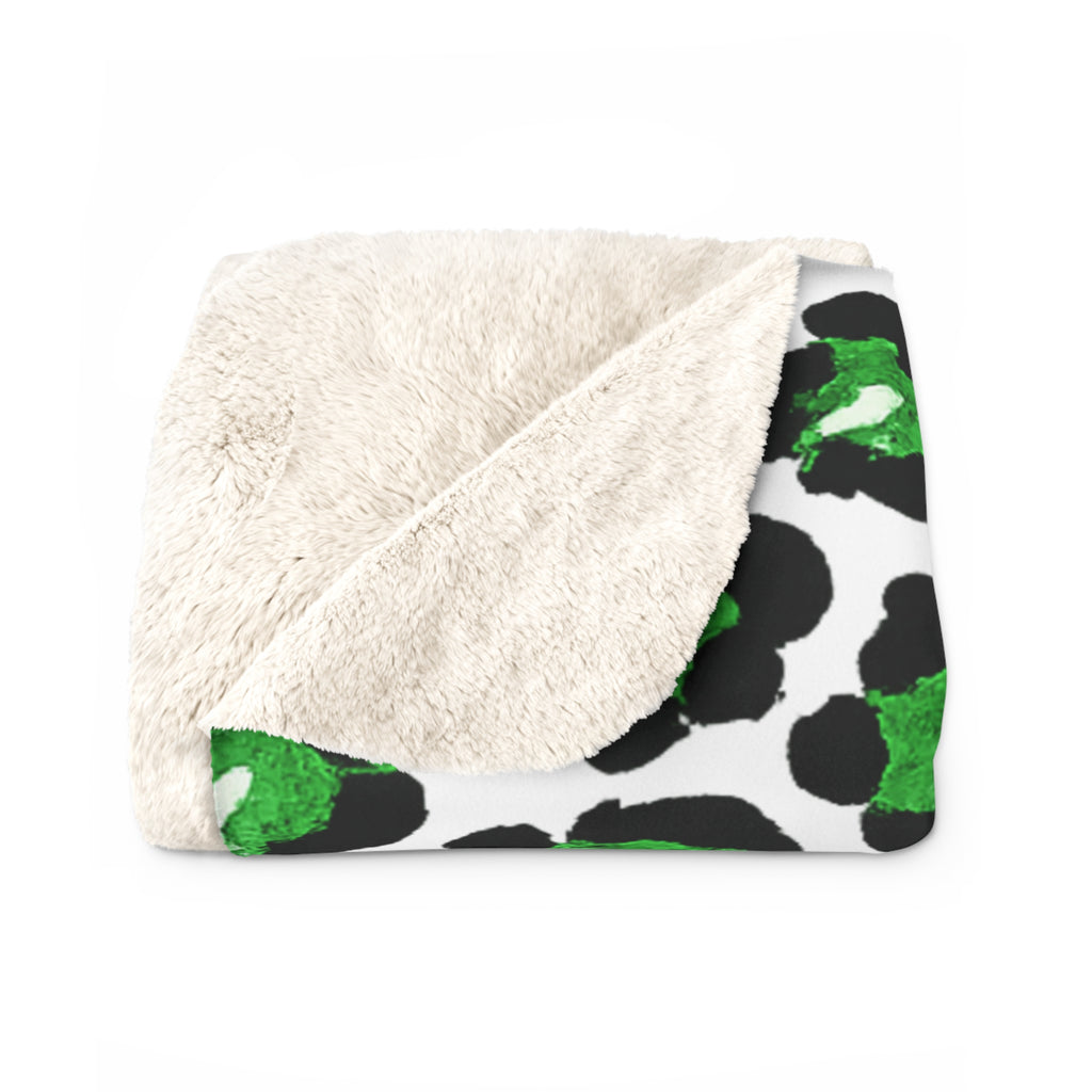 Senior 2027 Sherpa Blanket - Green Leopard Print Graduation Throw