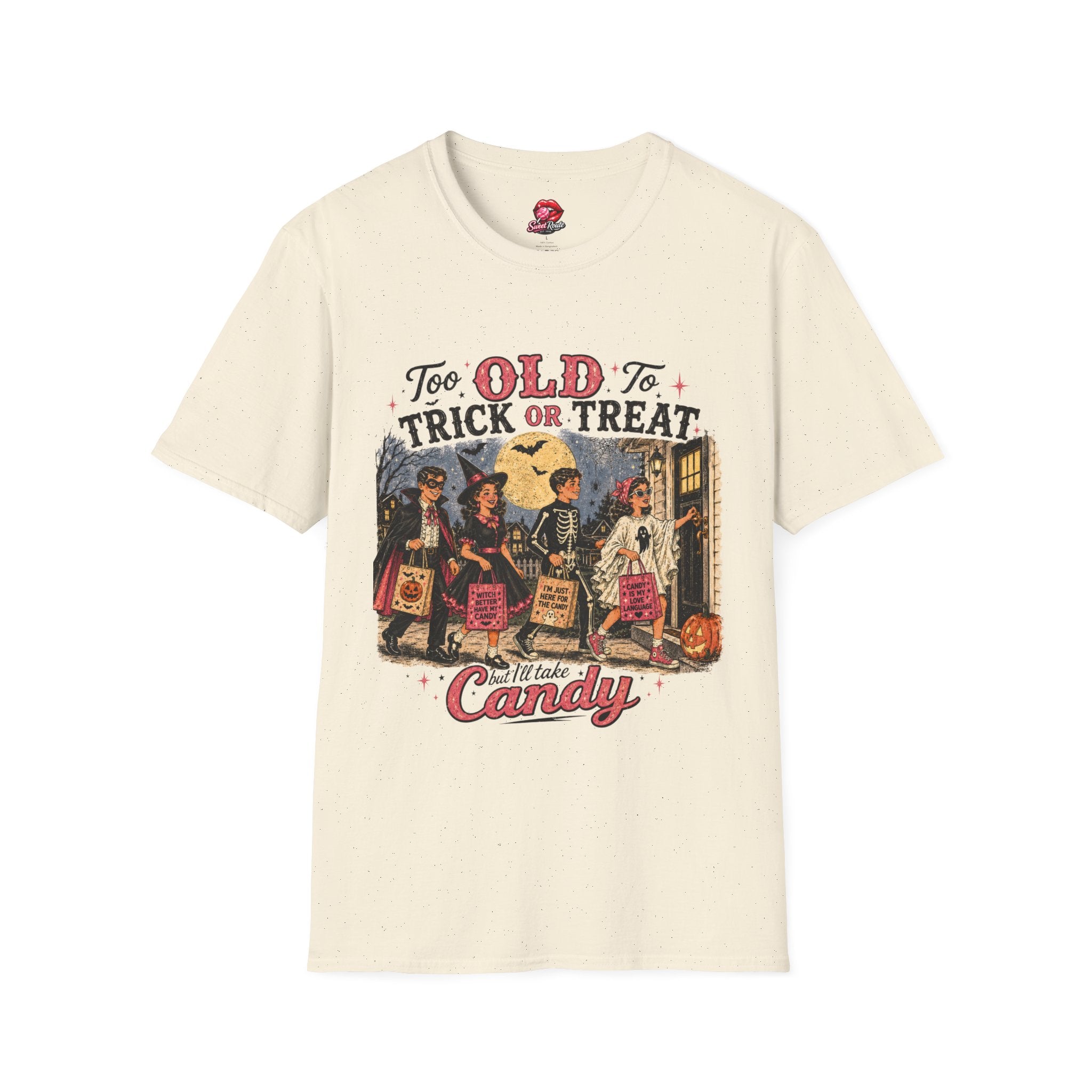 Too Old to Trick or Treat T-Shirt | Funny Vintage Halloween Shirt | Adult Halloween Graphic Tee | Spooky Season Shirt | Fall Halloween Gift