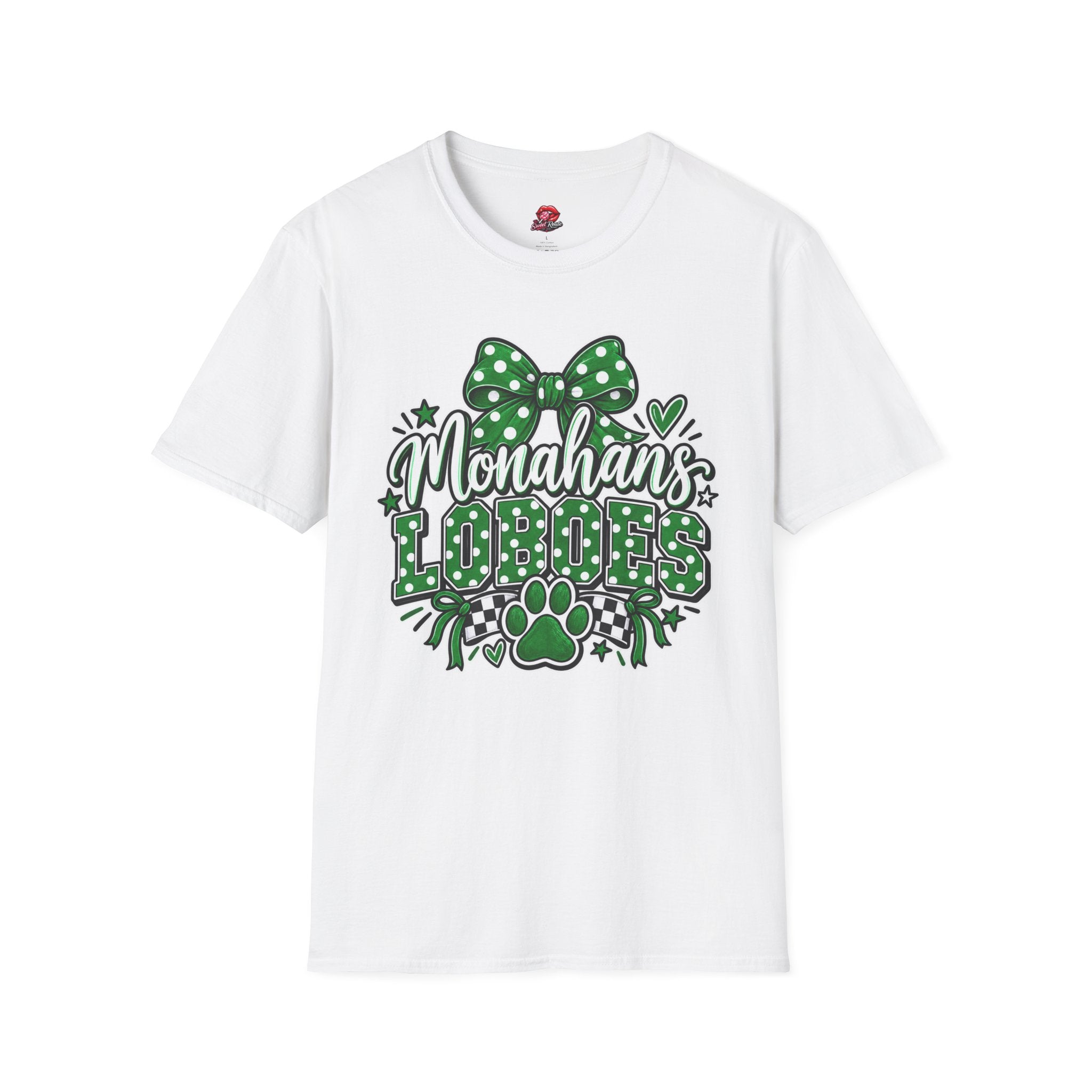 Monahan's Lobos Green Polka Dot Bow T-Shirt