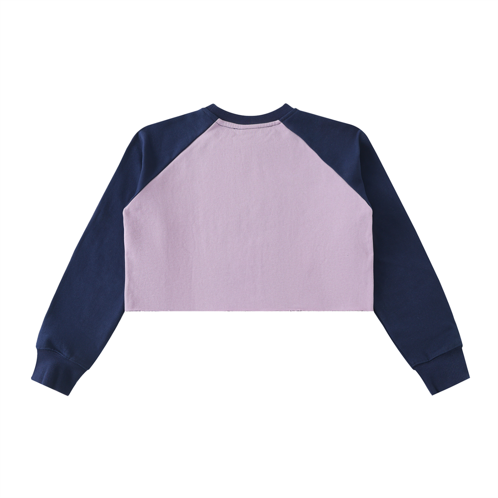 Sweet Route Raw-Hem Color-Block Raglan Crop Sweatshirt