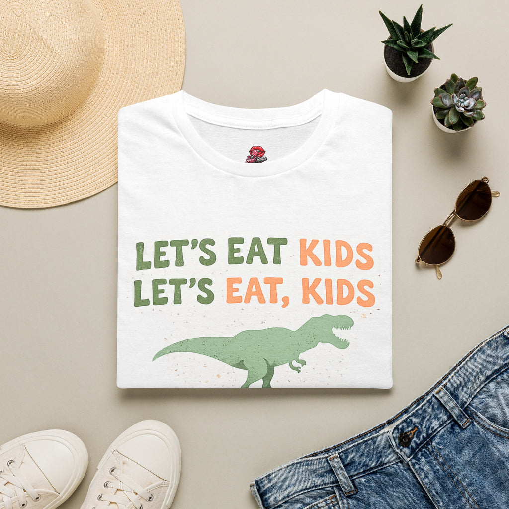 Let’s Eat Kids Let’s Eat, Kids Dinosaur Grammar Teacher T-Shirt | Funny Punctuation Saves Lives English Teacher Tee | ELA Classroom Gift