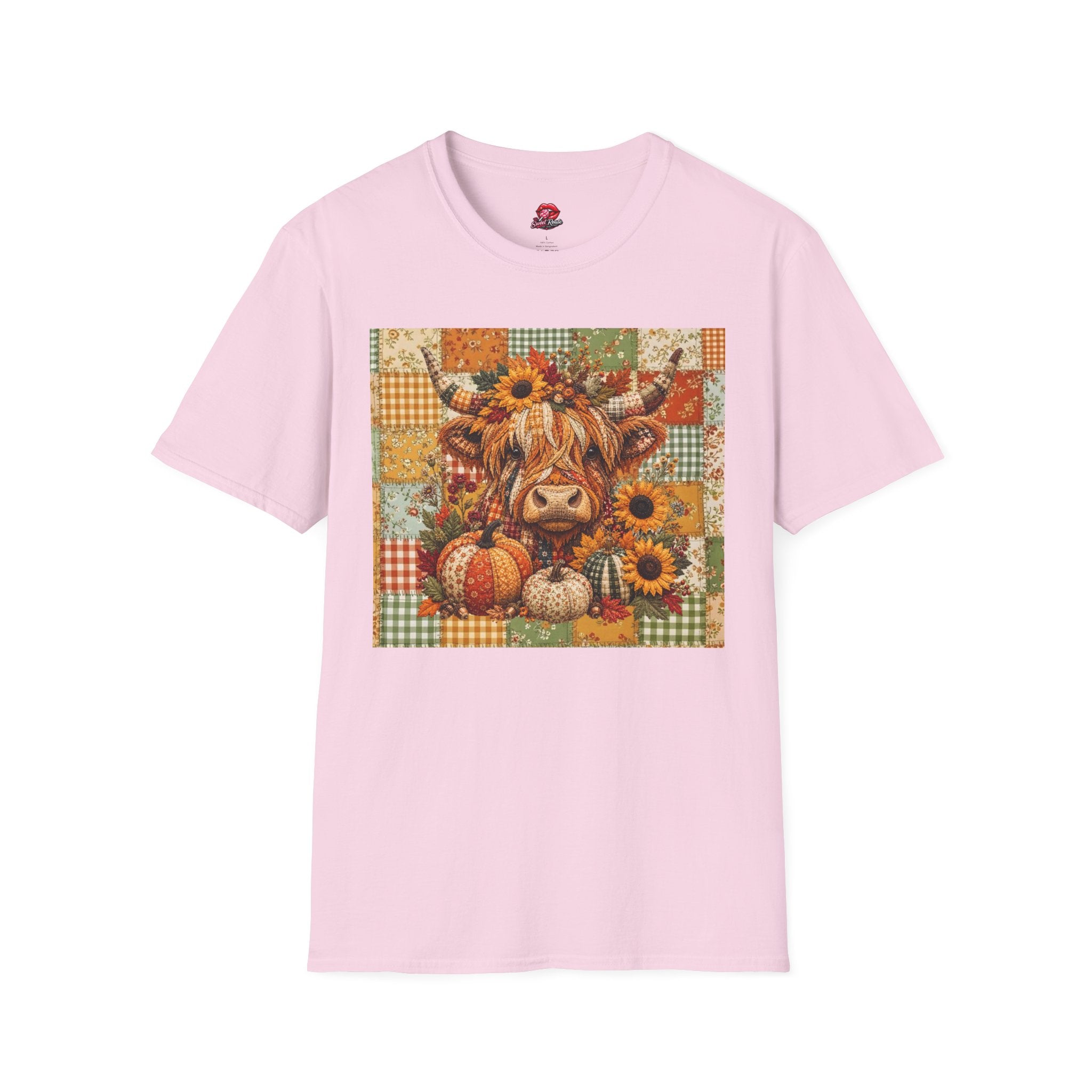 Autumn Patchwork Highland Cow T-Shirt