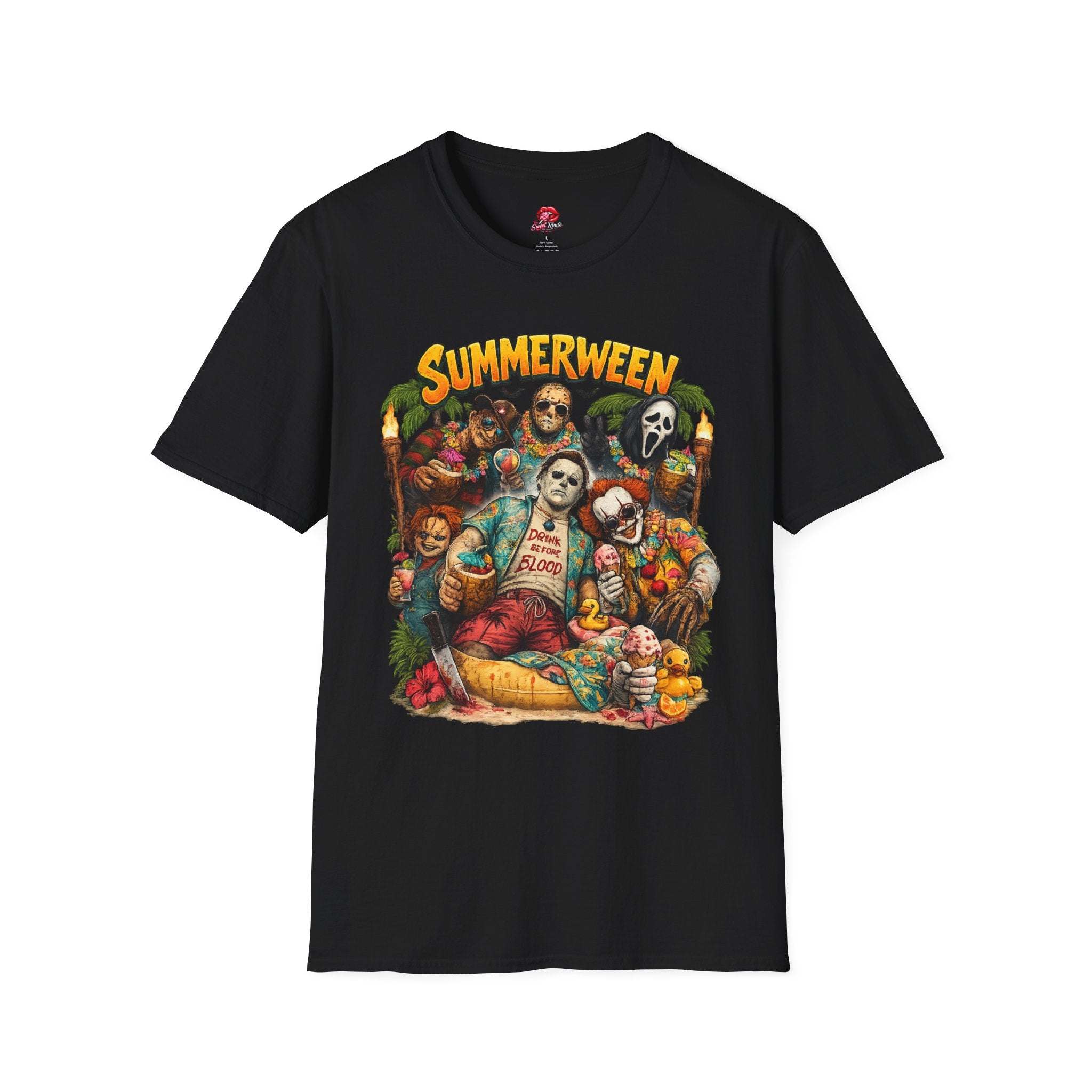 Summerween Horror Movie Characters T-Shirt | Retro Summer Halloween Tee | Spooky Beach Graphic Shirt | Horror Fan Gift | Vintage Summerween Tee