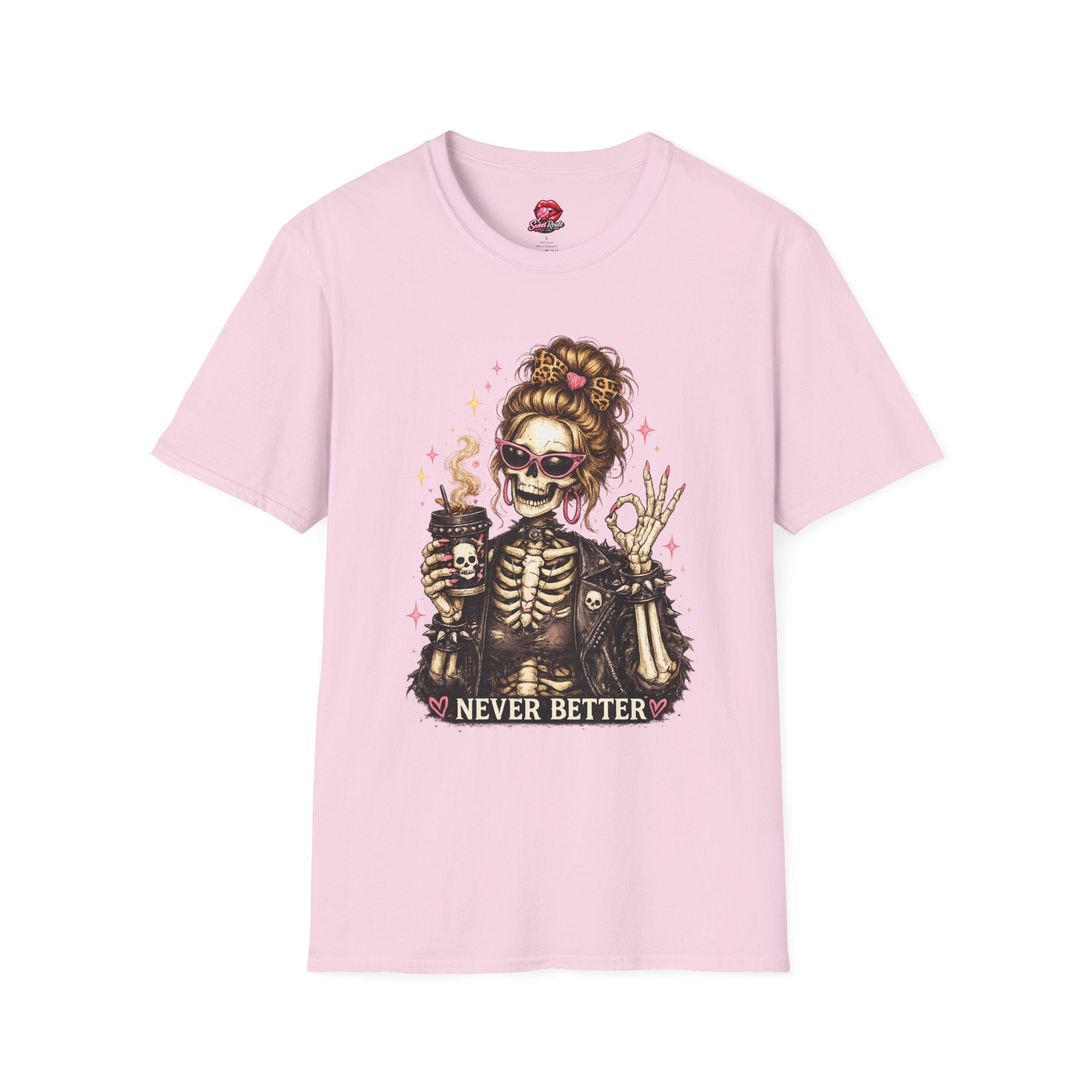 Skeleton Mom with Coffee Never Better T-Shirt