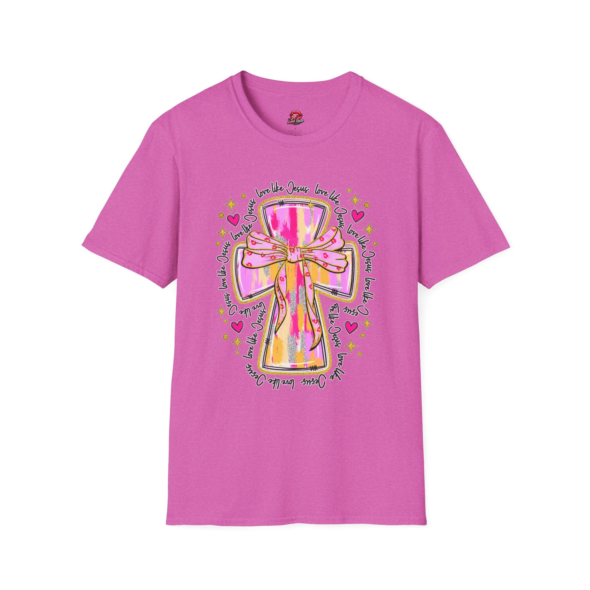 Pink Bow Love Like Jesus Cross Tee