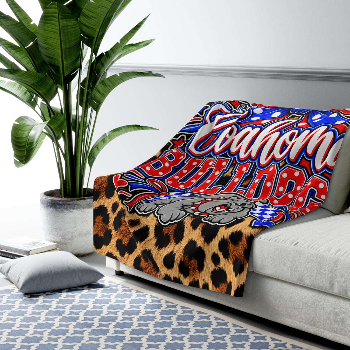 Coahoma Bulldogs Leopard Print Sherpa Fleece Blanket