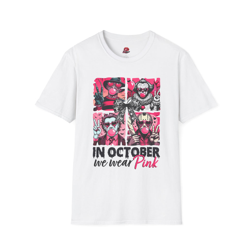 In October We Wear Pink Halloween Breast Cancer Awareness Tee