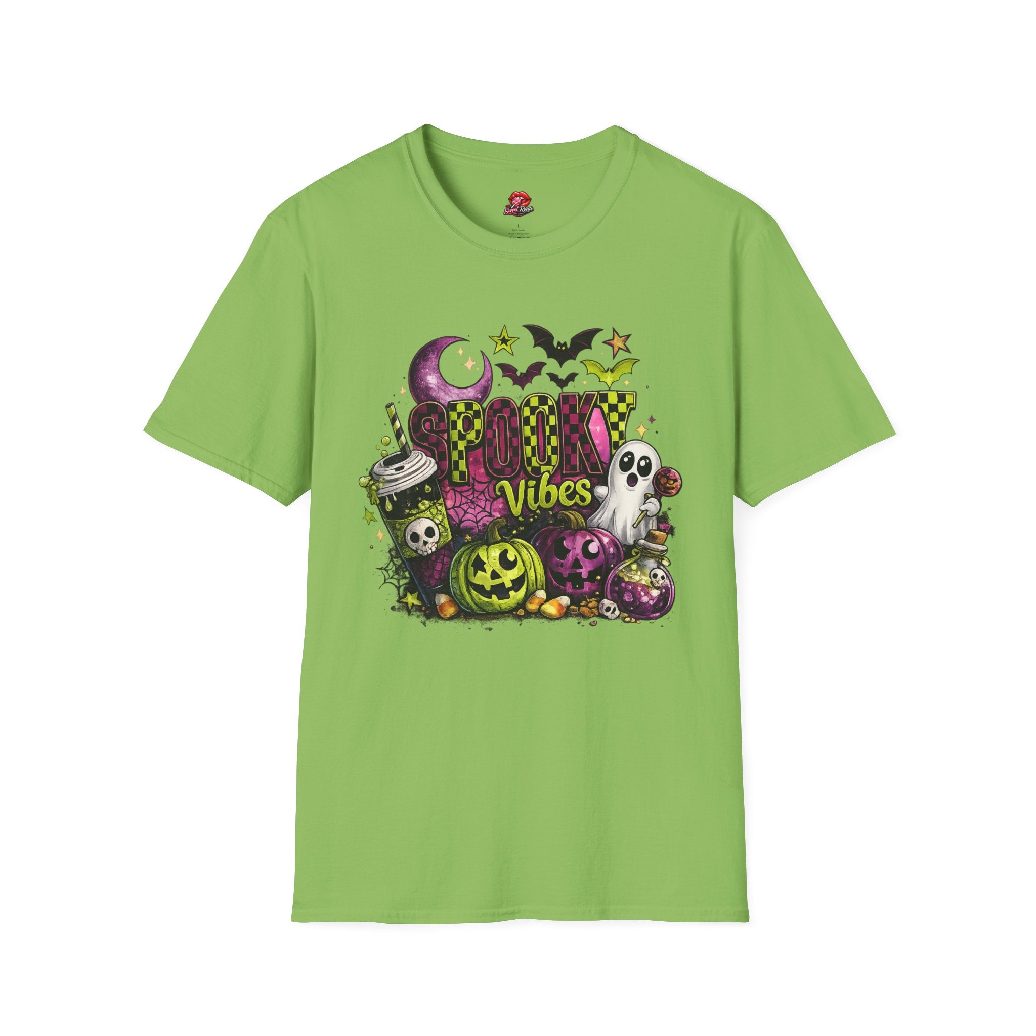 Spooky Vibes Halloween Ghost Pumpkin T-Shirt | Cute Retro Fall Graphic Tee | Vintage Halloween Shirt | Autumn Ghost Shirt | Spooky Season Gift