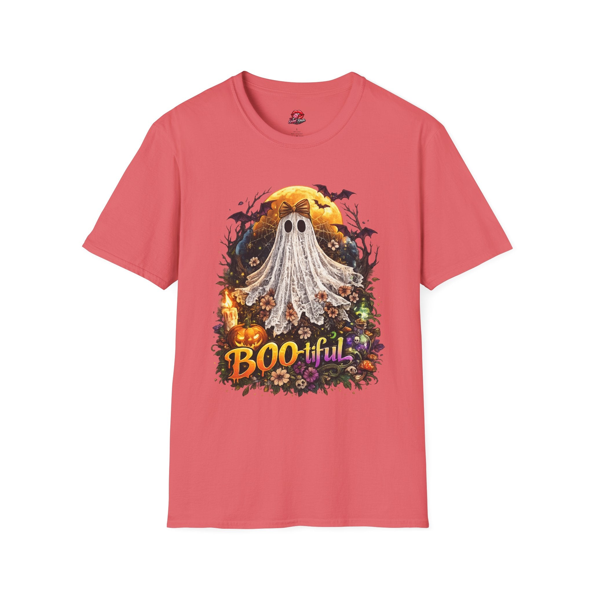 Boo-tiful Ghost T-Shirt – Cute Halloween Ghost with Moon & Bats