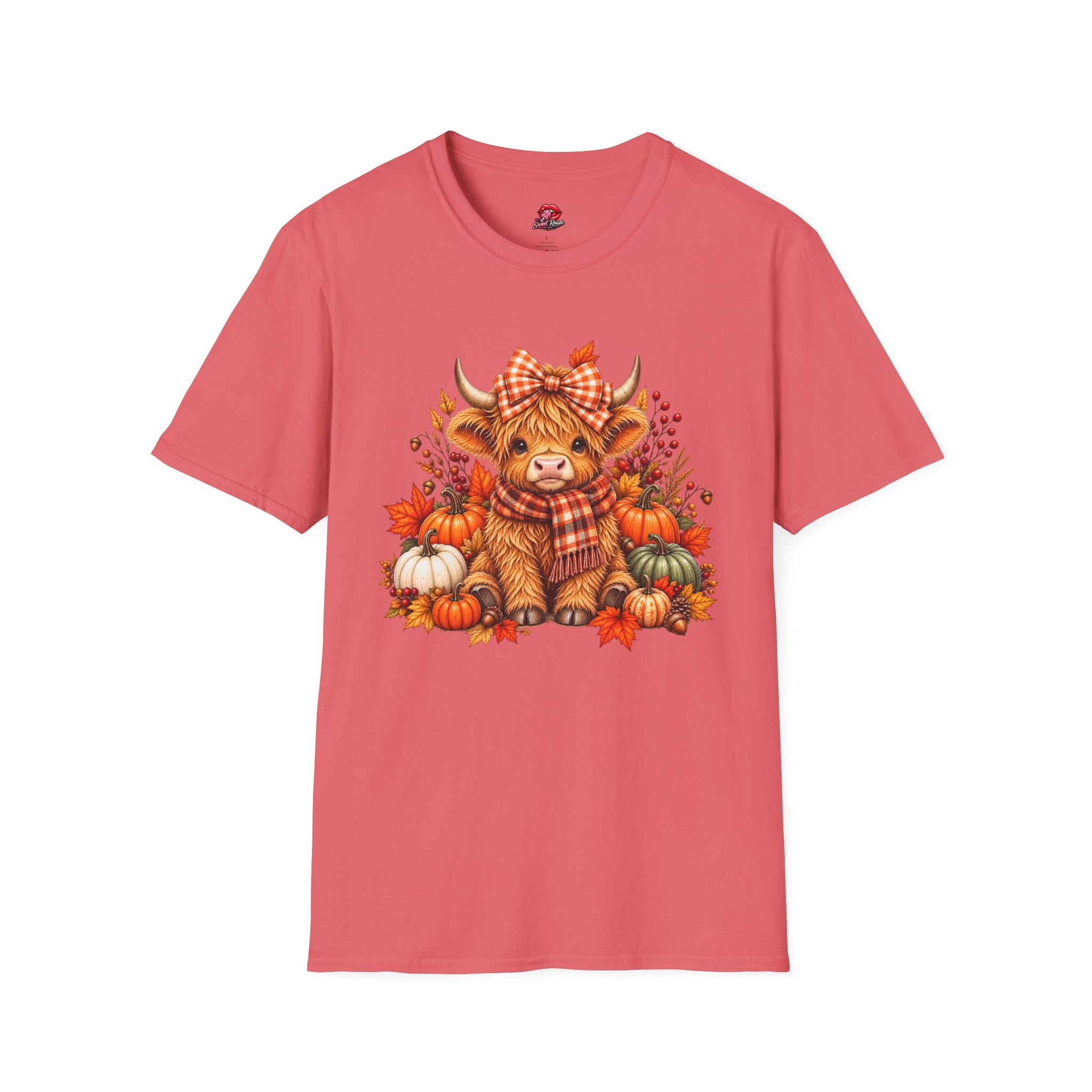 Cute Fall Cow with Pumpkins & Plaid Bow Tee