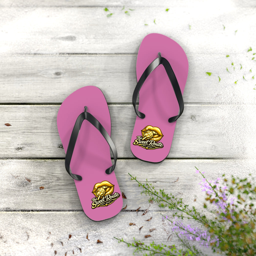 Gold Sweet Route Logo Beach Sandals