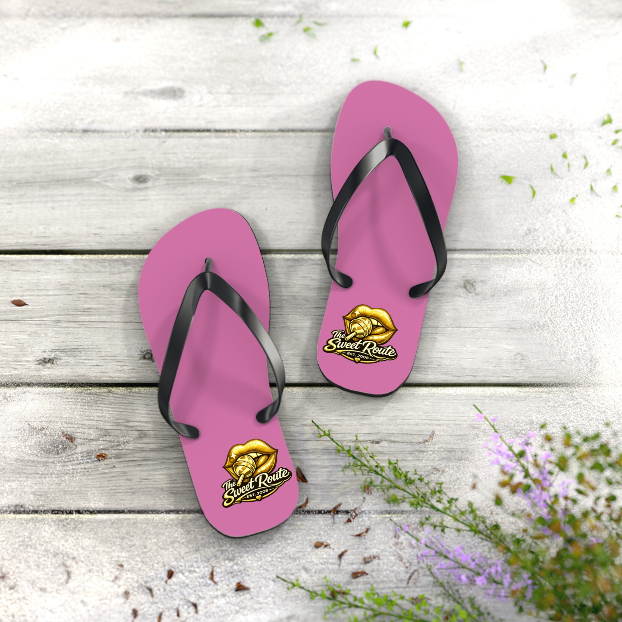 Gold Sweet Route Logo Beach Sandals