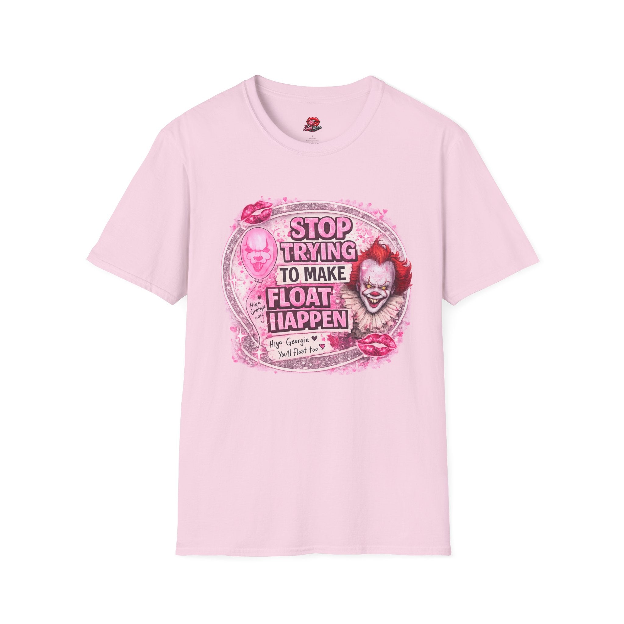 Stop Trying to Make Float Happen T-Shirt | Creepy Clown Inspired Horror Tee | Funny Halloween Graphic Shirt | Retro Spooky Fan Gift