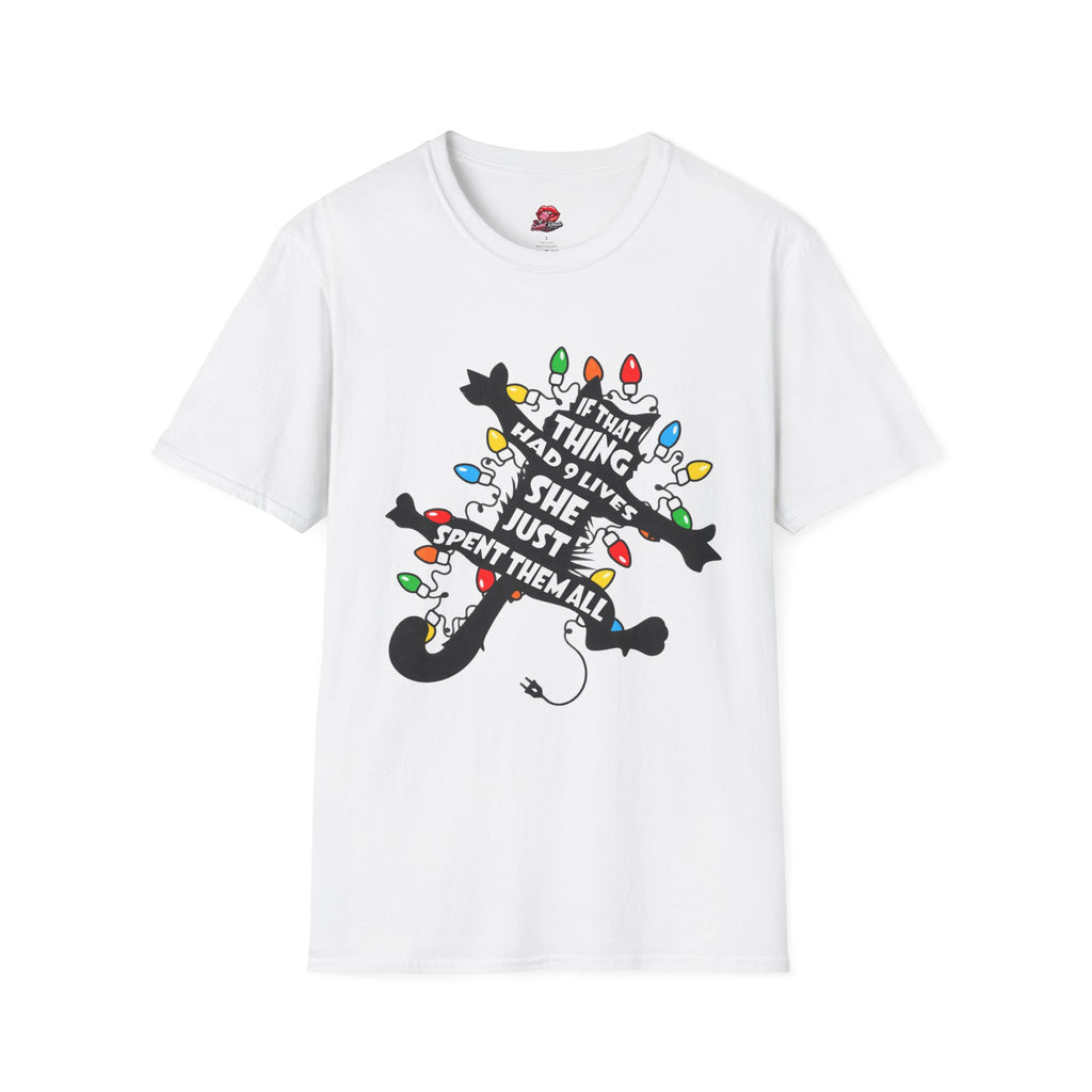 9 Lives Cat and Christmas Lights  T-Shirt