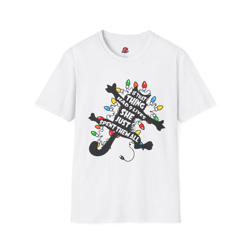 9 Lives Cat and Christmas Lights  T-Shirt