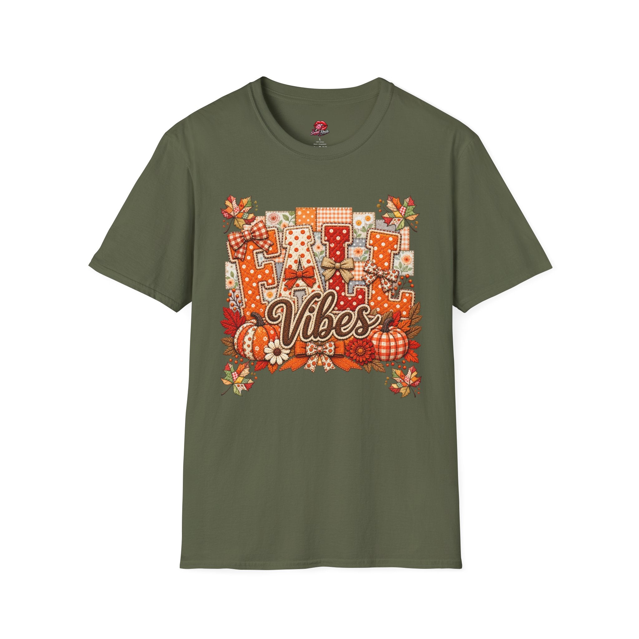 Autumn Plaid Leaves Quilted Style Graphic Tee