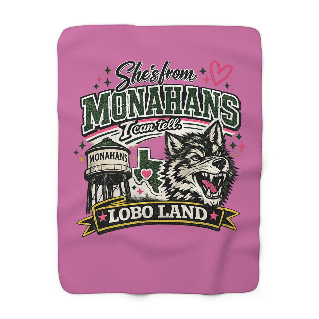 Sherpa Blanket – "She's from Monahans" Lobo Land Fleece Throw