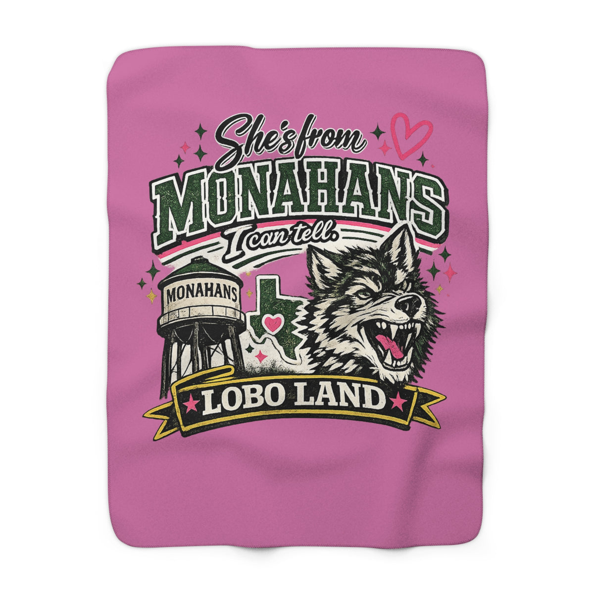 Sherpa Blanket – "She's from Monahans" Lobo Land Fleece Throw
