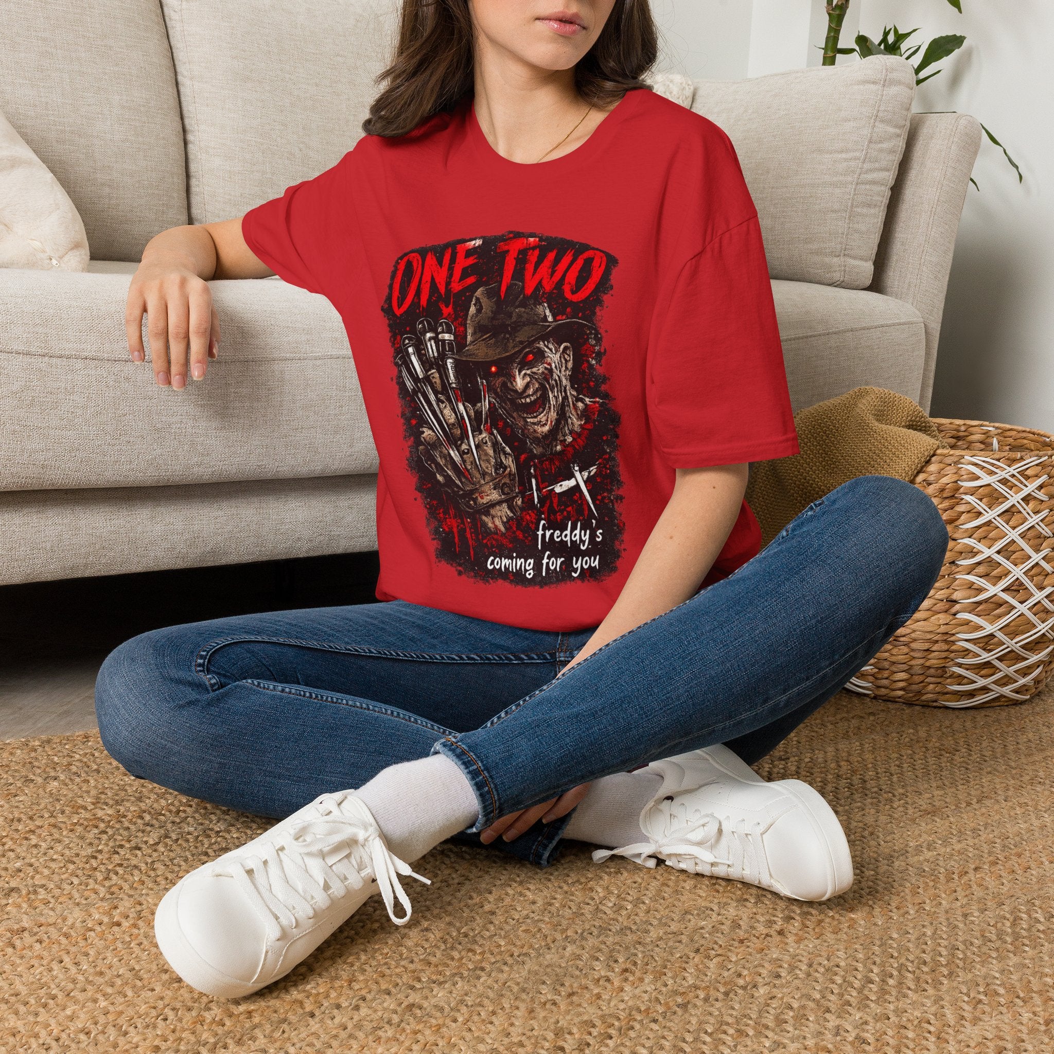One Two Horror Graphic T-Shirt | Retro Slasher Inspired Halloween Tee | Vintage Creepy Graphic Shirt | Spooky Season Horror Fan Gift