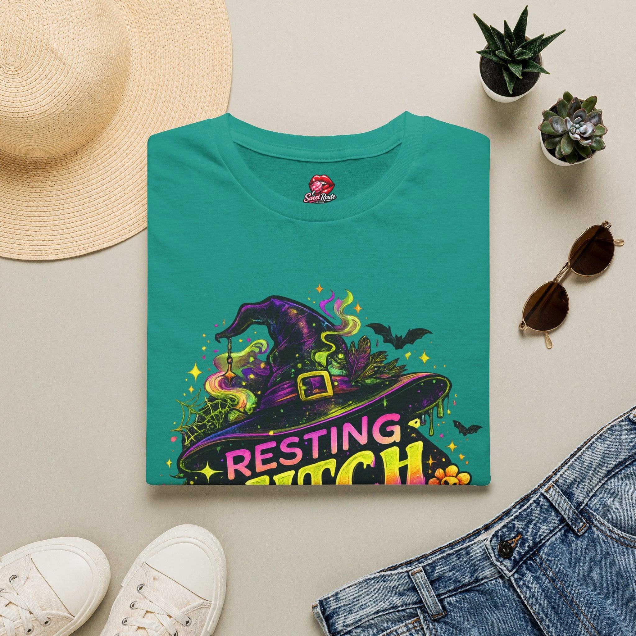 Resting Witch Face Halloween T-Shirt | Funny Witch Graphic Tee | Cute Spooky Season Shirt | Retro Halloween Witch Hat Tee | Fall Halloween Gift
