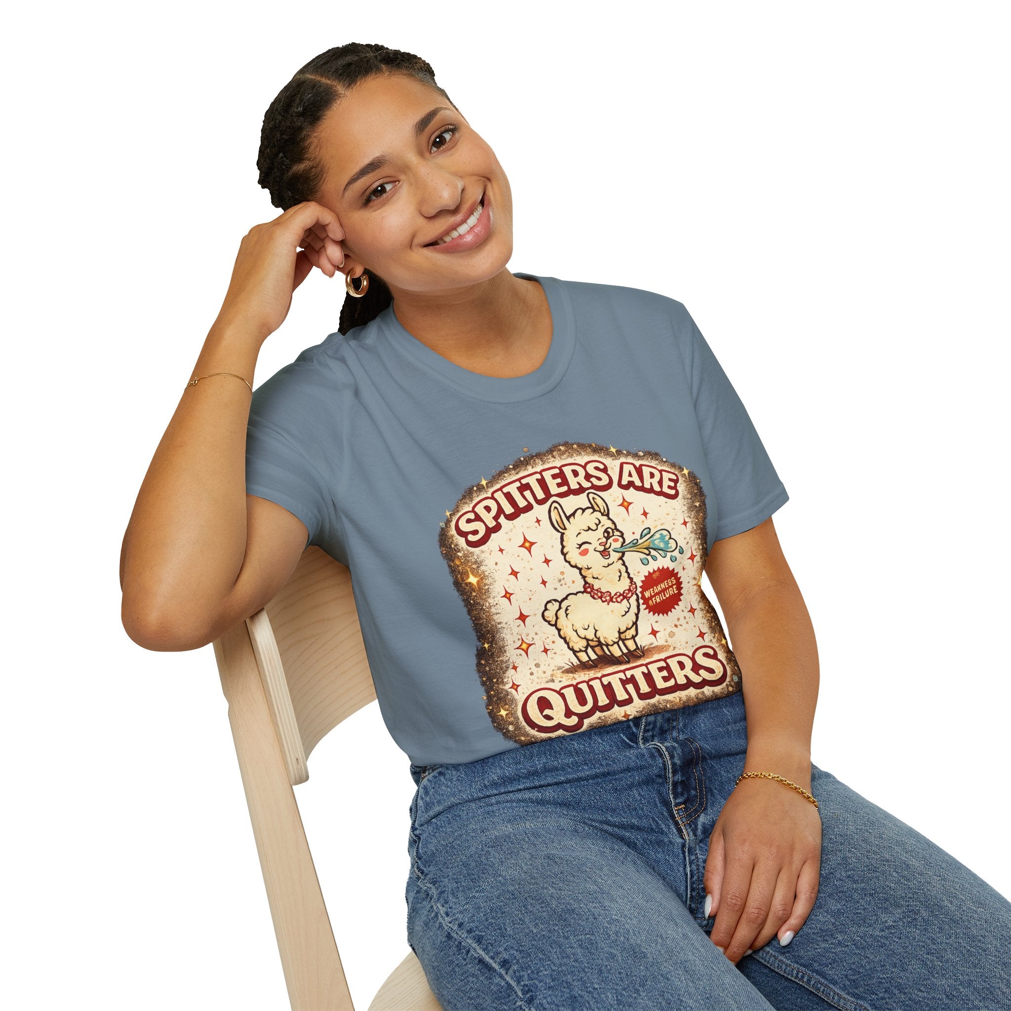 T-Shirt — "Spitters Are Quitters" Funny Llama Graphic Tee, Retro Vintage Vibe