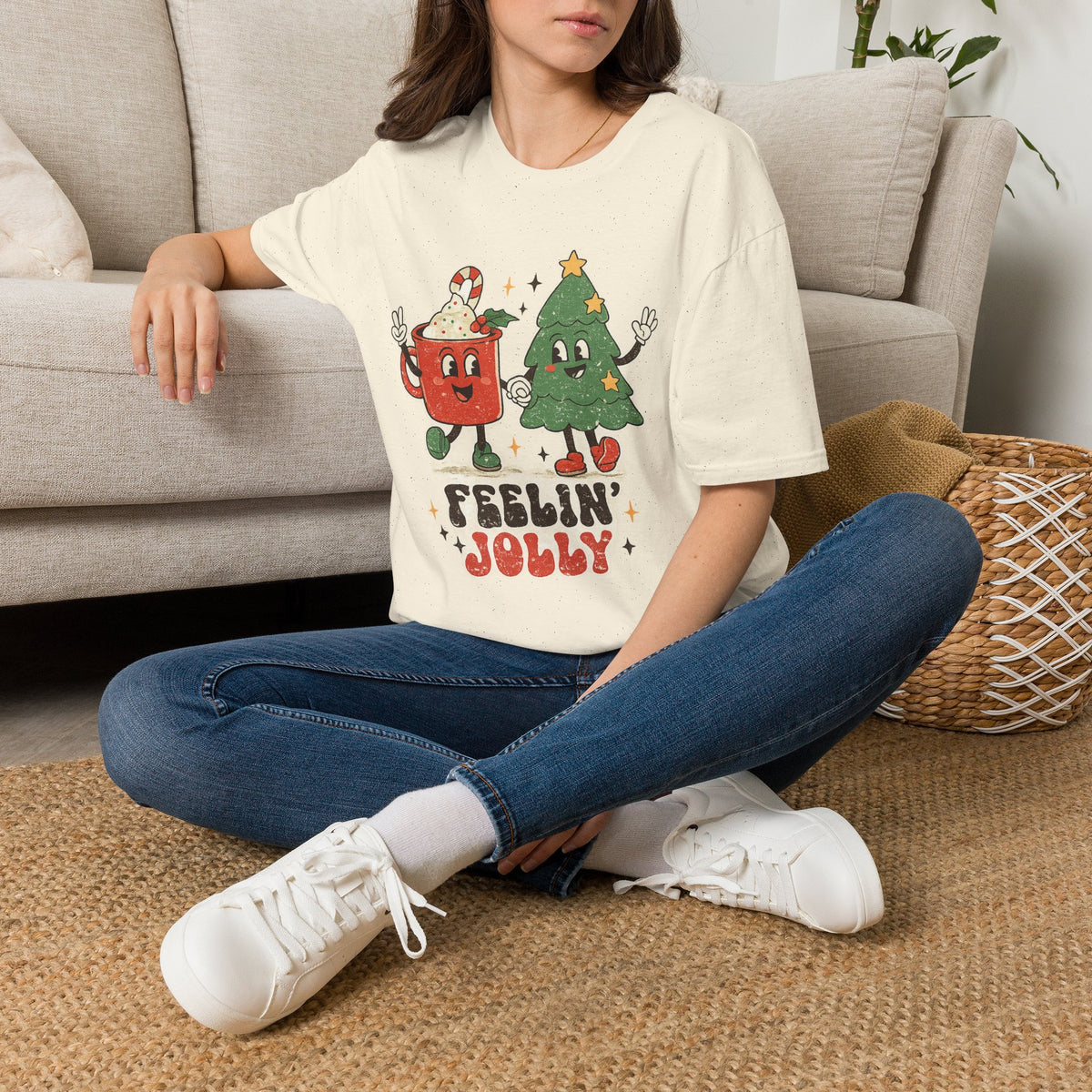 Feelin' Jolly mug and Christmas tree T-Shirt