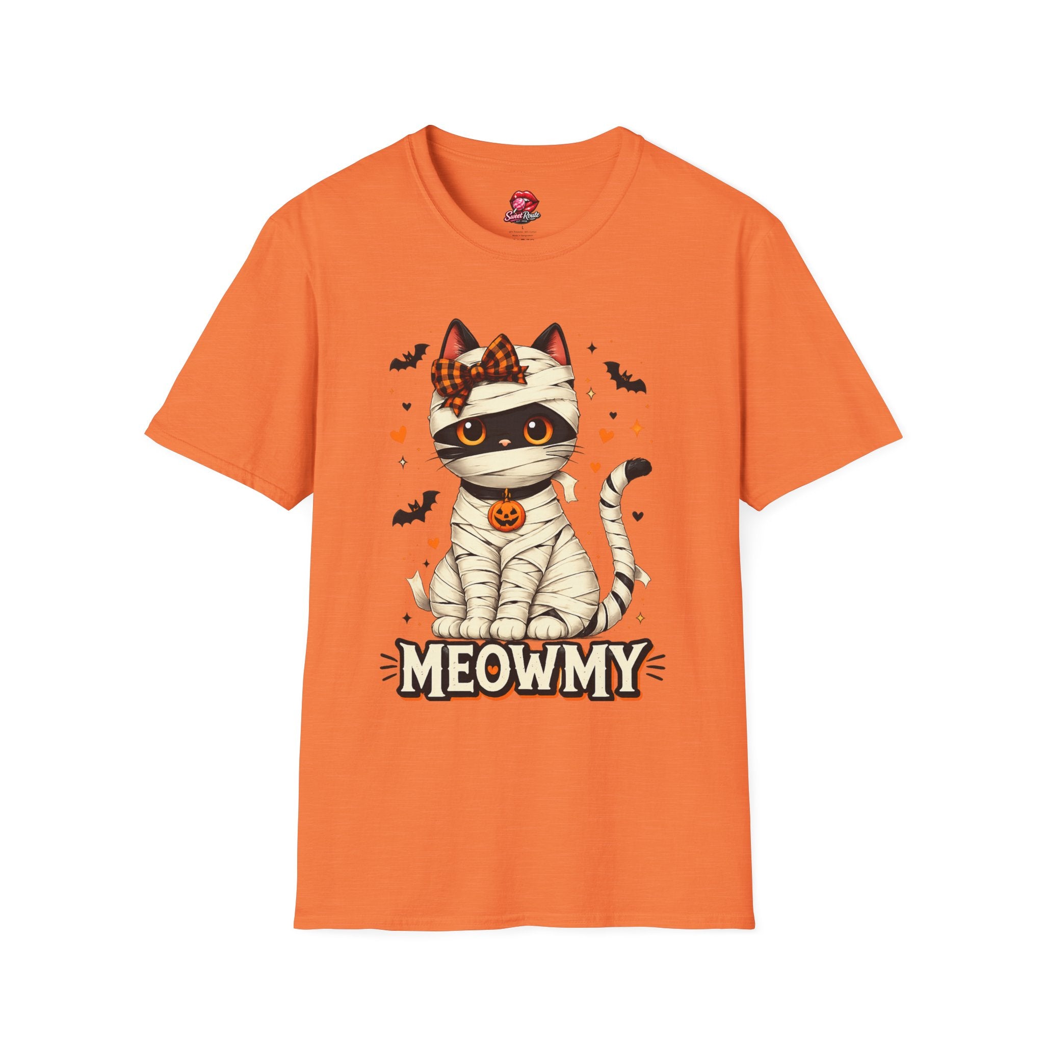 Mummy Cat Meowmy Halloween T-Shirt | Cute  Black Cat Ghost Graphic Tee | Funny Cat Mom Halloween Shirt | Spooky Fall Cat Lover Gift