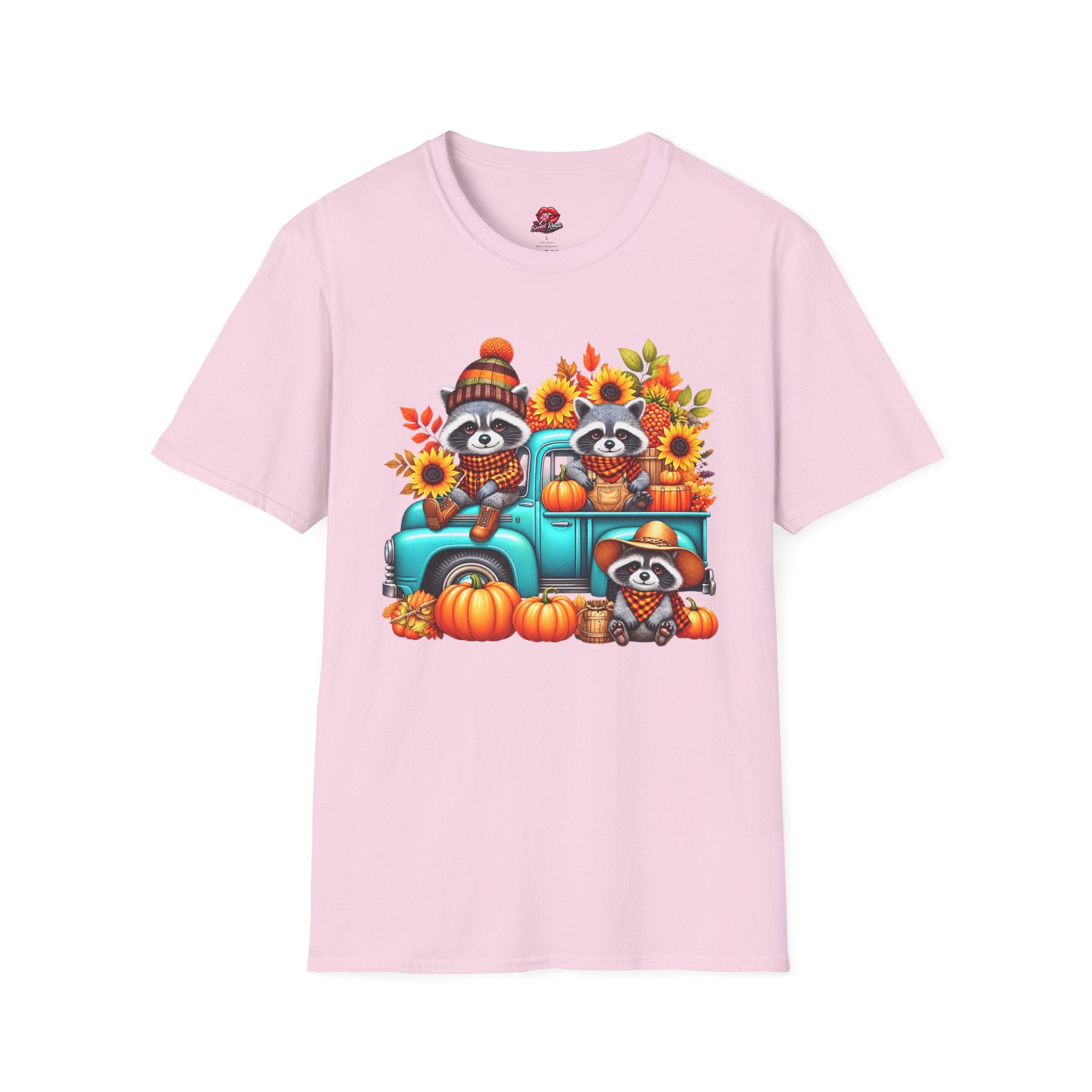 Cute Sunflowers & Pumpkins Autumn Raccoon Tee