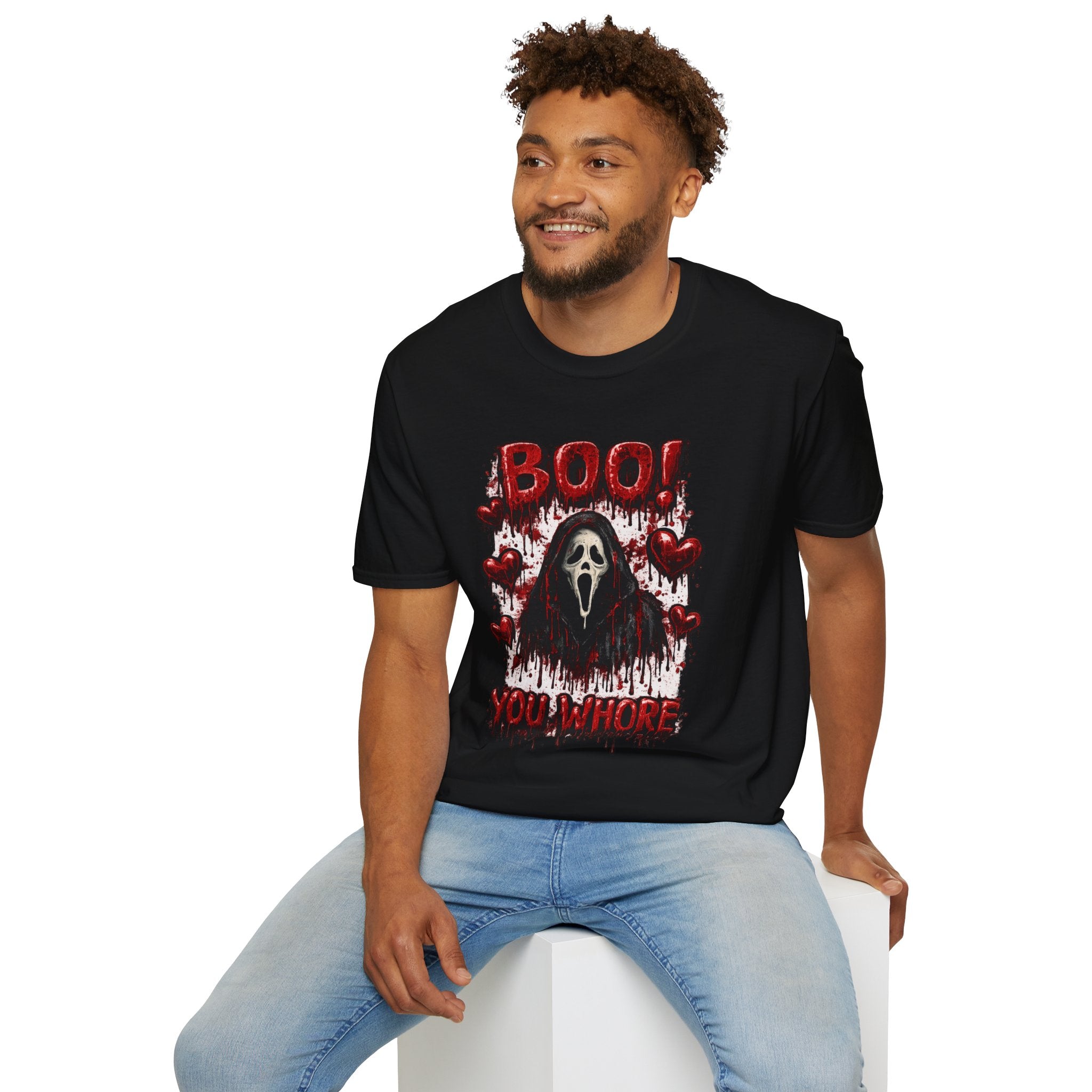 BOO Ghost Face Horror T-Shirt | Bloody Hearts Halloween Shirt | Cute Horror Movie Tee | Spooky Season Graphic Tee | Slasher Fan Gift