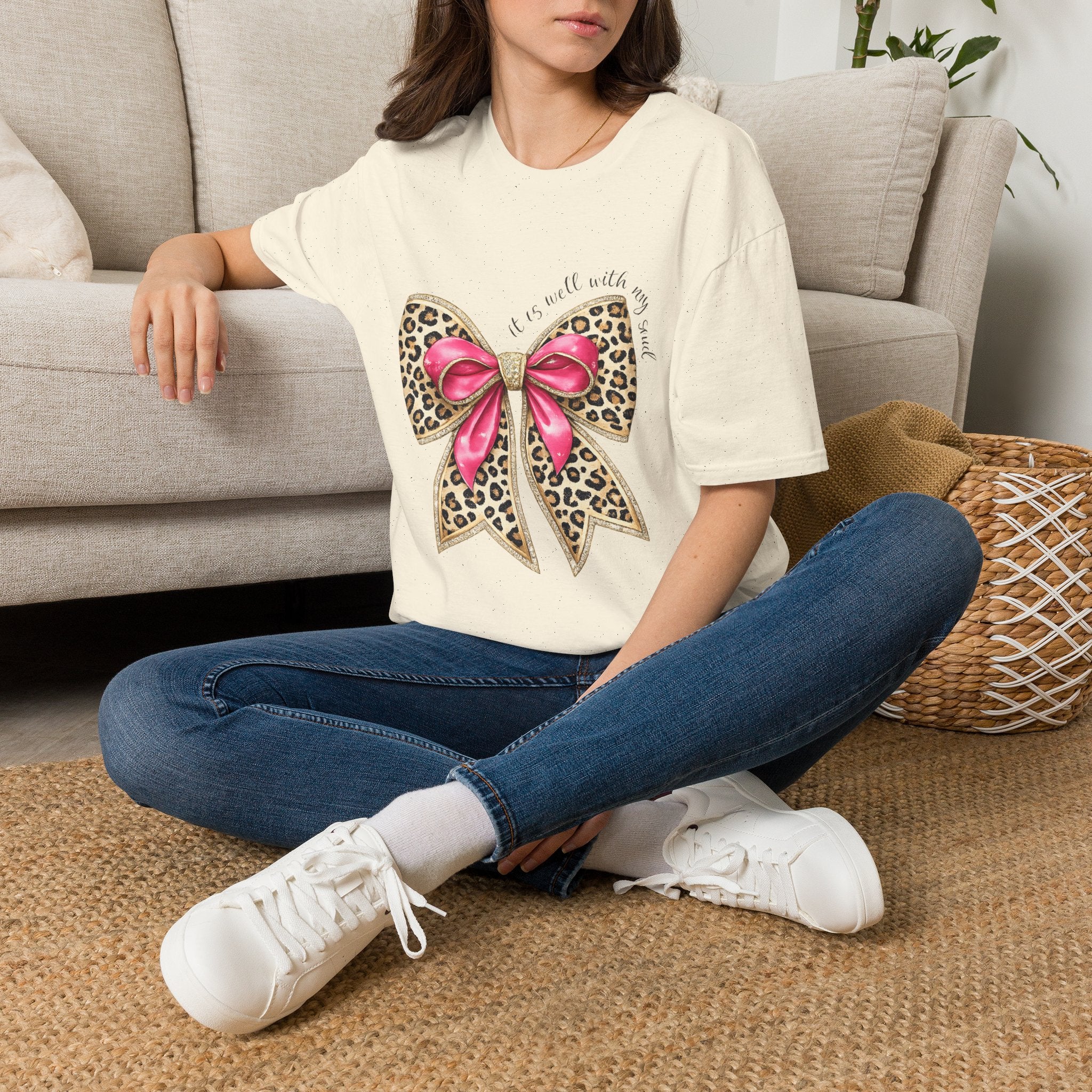Leopard Bow with Pink Ribbon T-Shirt
