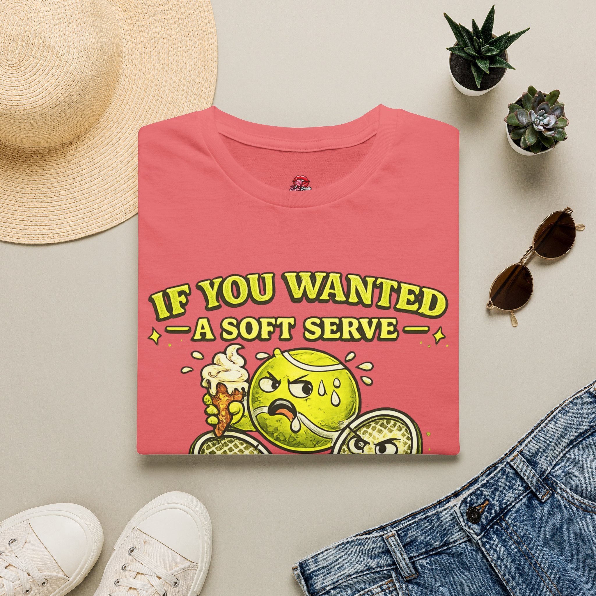 If You Wanted A Soft Serve: Funny Tennis Ball Ice Cream Graphic Tee