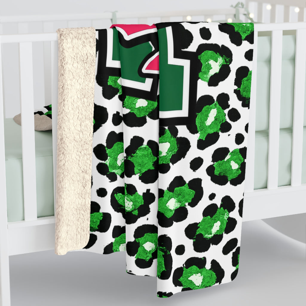 Senior 2027 Sherpa Blanket - Green Leopard Print Graduation Throw