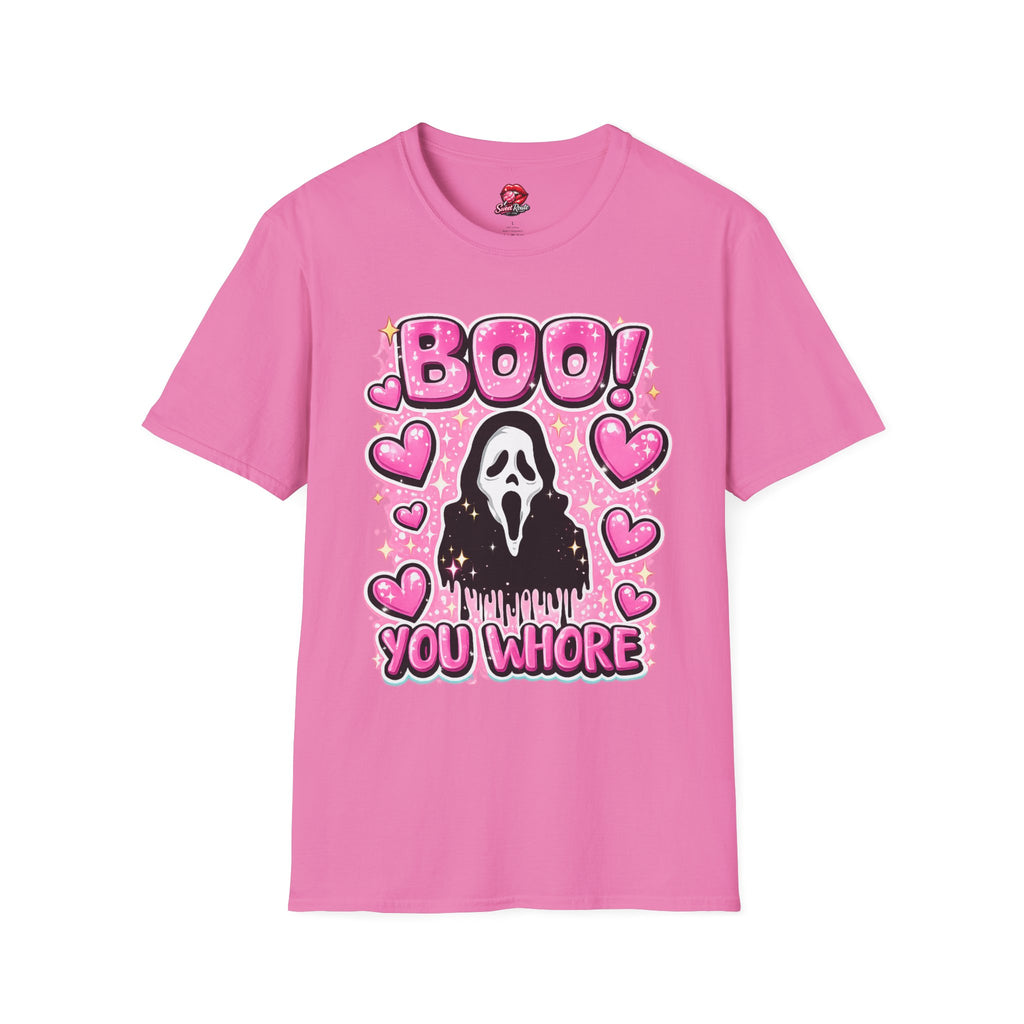 BOO Ghost with Pink Hearts T-Shirt | Cute Coquette Halloween Shirt | Pink Ghost Graphic Tee | Spooky Cute Fall Shirt | Girly Halloween Gift