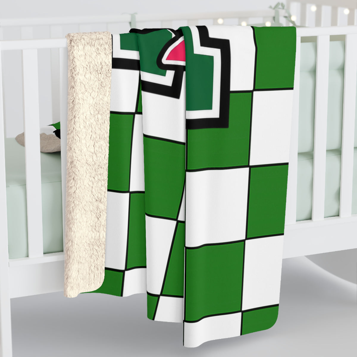 Senior 2027 Sherpa Fleece Blanket – Green Checkerboard Graduation Throw