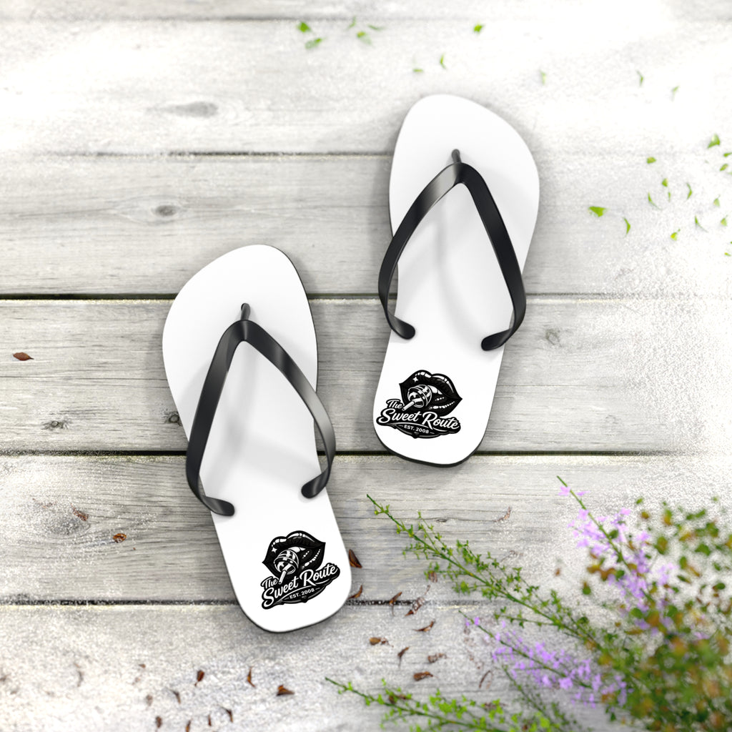 White and Black Sweet Route Logo Summer Beach Sandals
