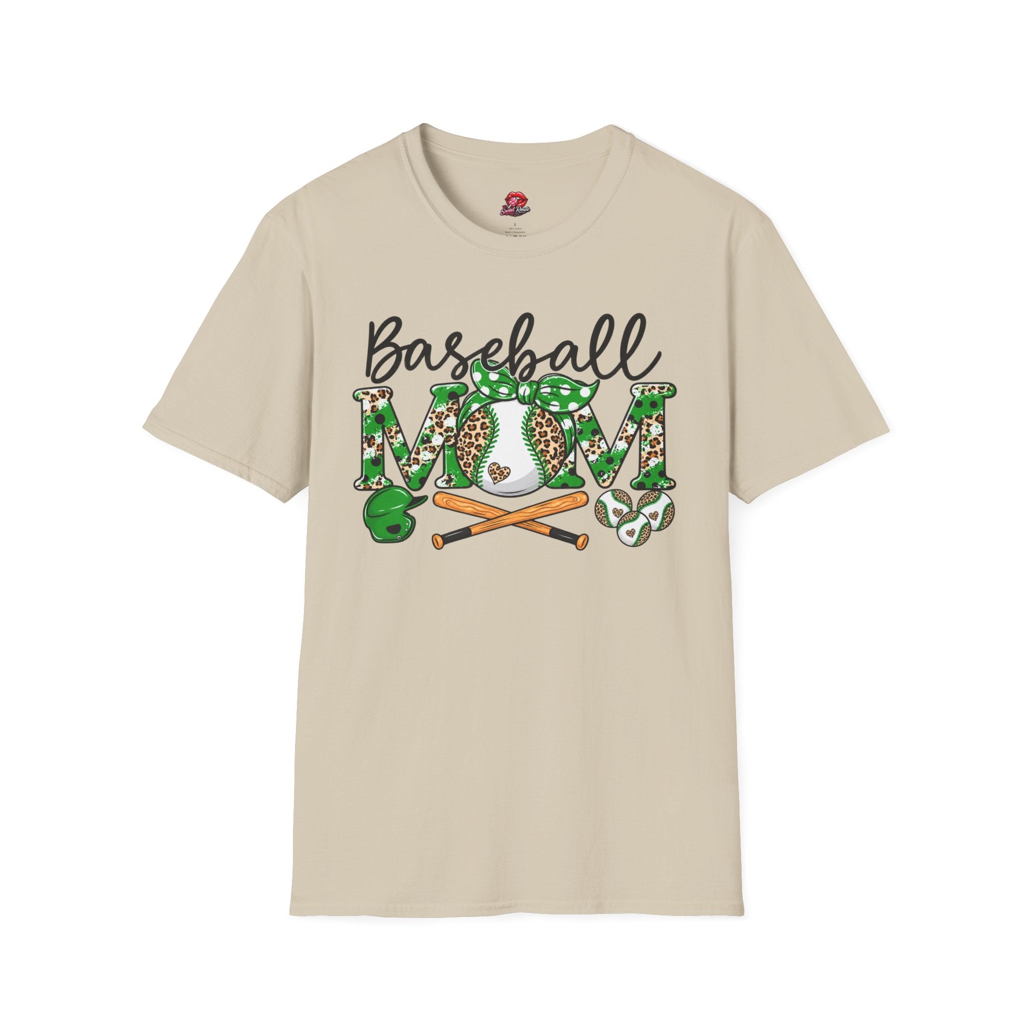 Green Leopard Baseball Mom Tee