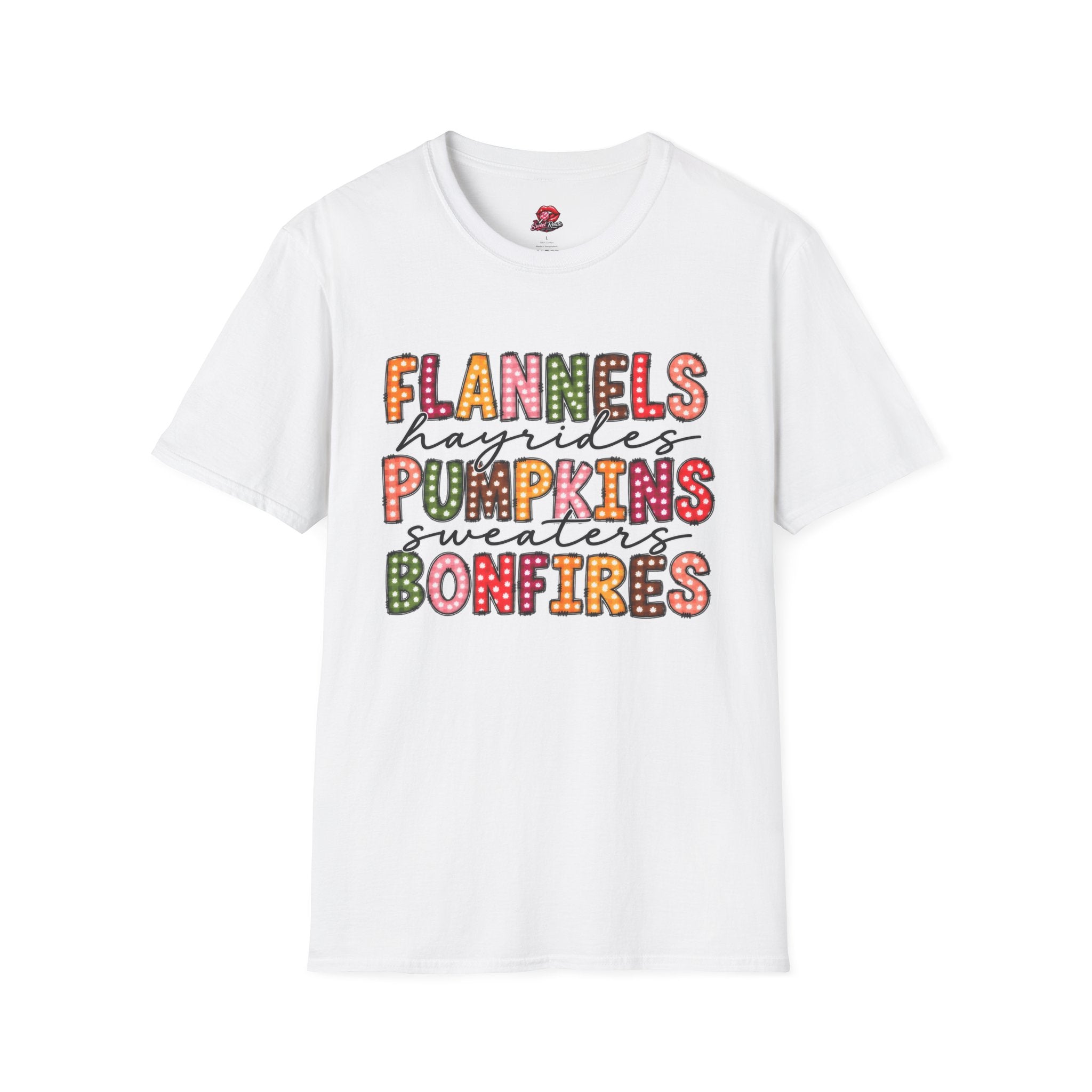 Flannels Hayrides Pumpkins Sweaters Bonfires Tee