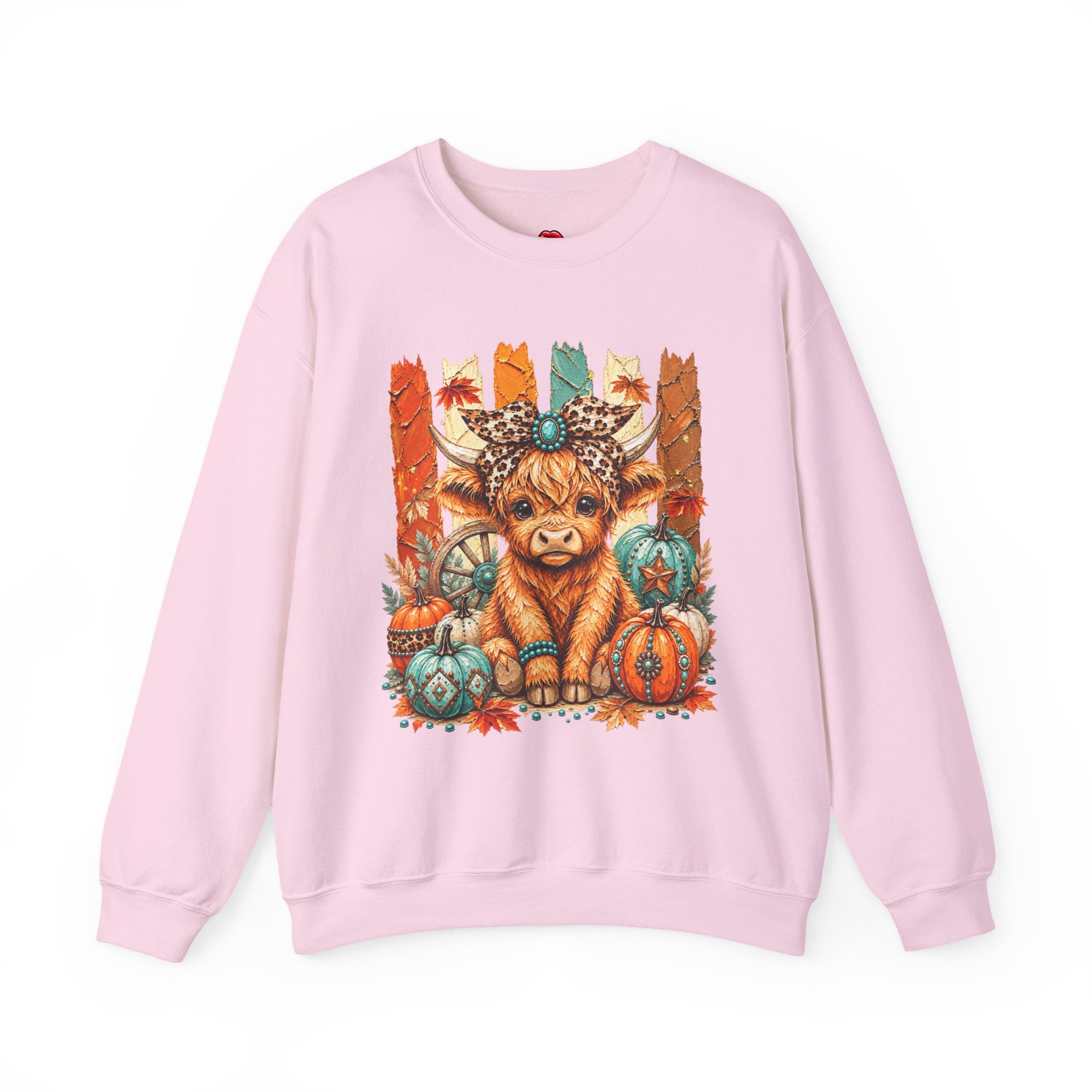 Autumn Highland Cow Crewneck Sweatshirt — Cute Fall Pumpkin Farm Sweatshirt