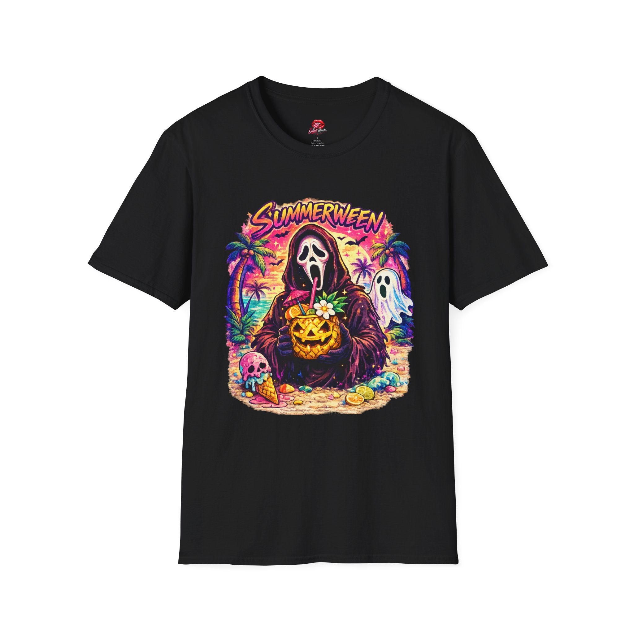 Summerween T-Shirt | Retro Tropical Halloween Graphic Tee | Spooky Beach Ghost Shirt | Cute Summer Halloween Shirt | Fall Lover Gift