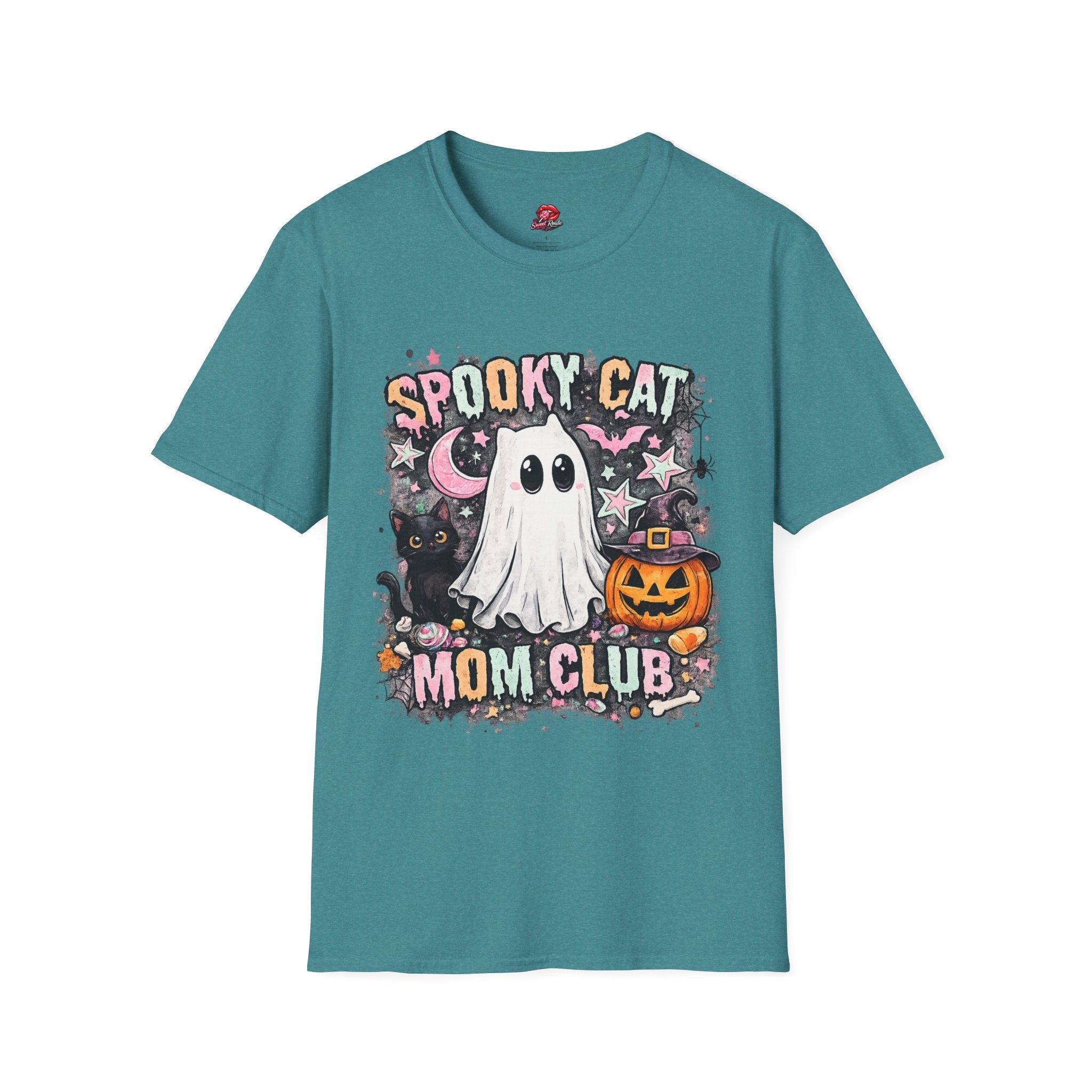 Spooky Cat Mom Club T-Shirt | Cute Halloween Ghost Cat Graphic tee | Retro Black Cat Shirt | Fall Cat Lover Tee | Halloween Gift