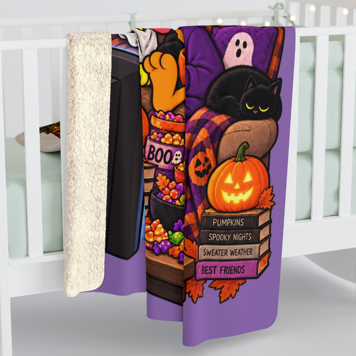 Cozy Halloween 'Candy Candy Candy' Movie Night Sherpa Blanket