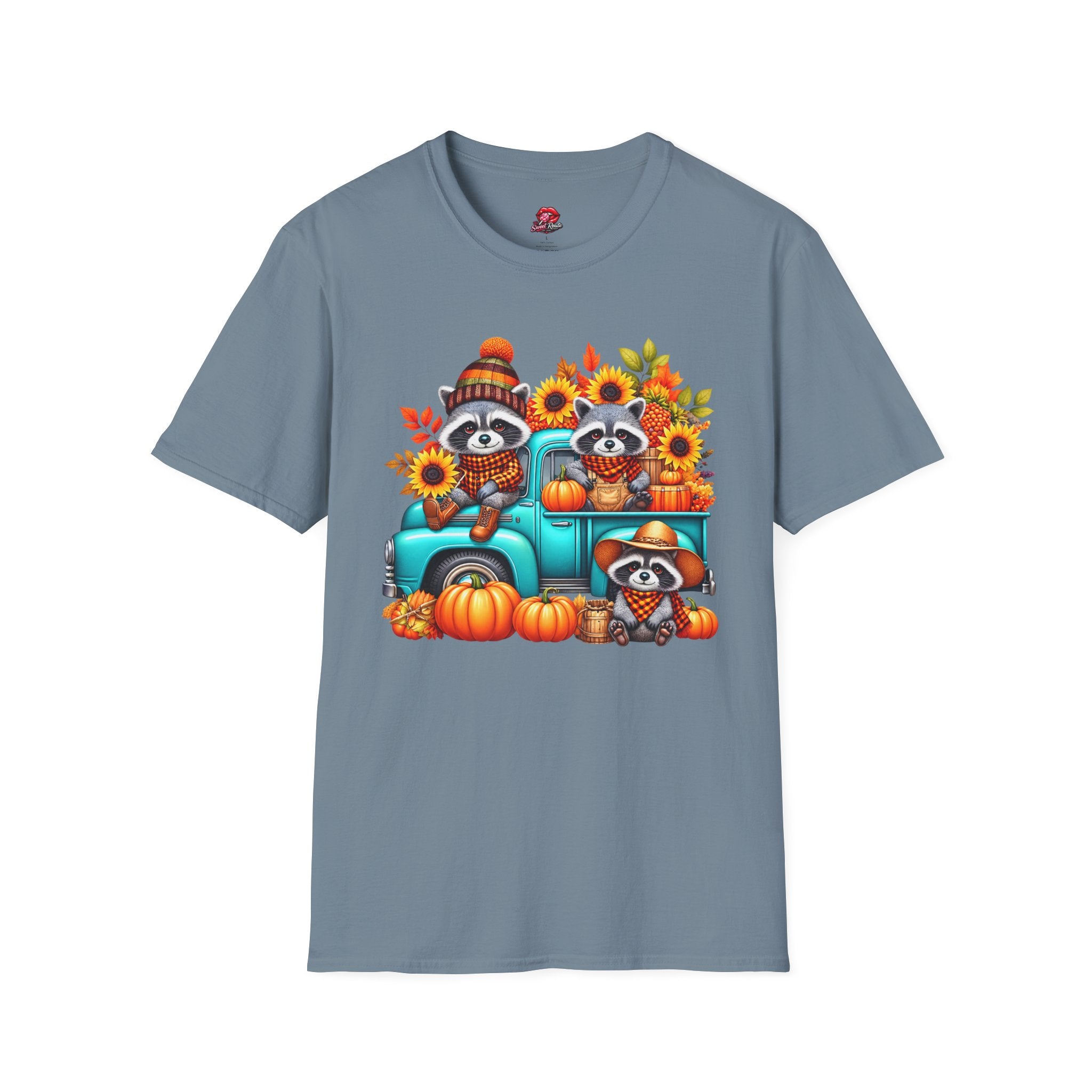 Cute Sunflowers & Pumpkins Autumn Raccoon Tee
