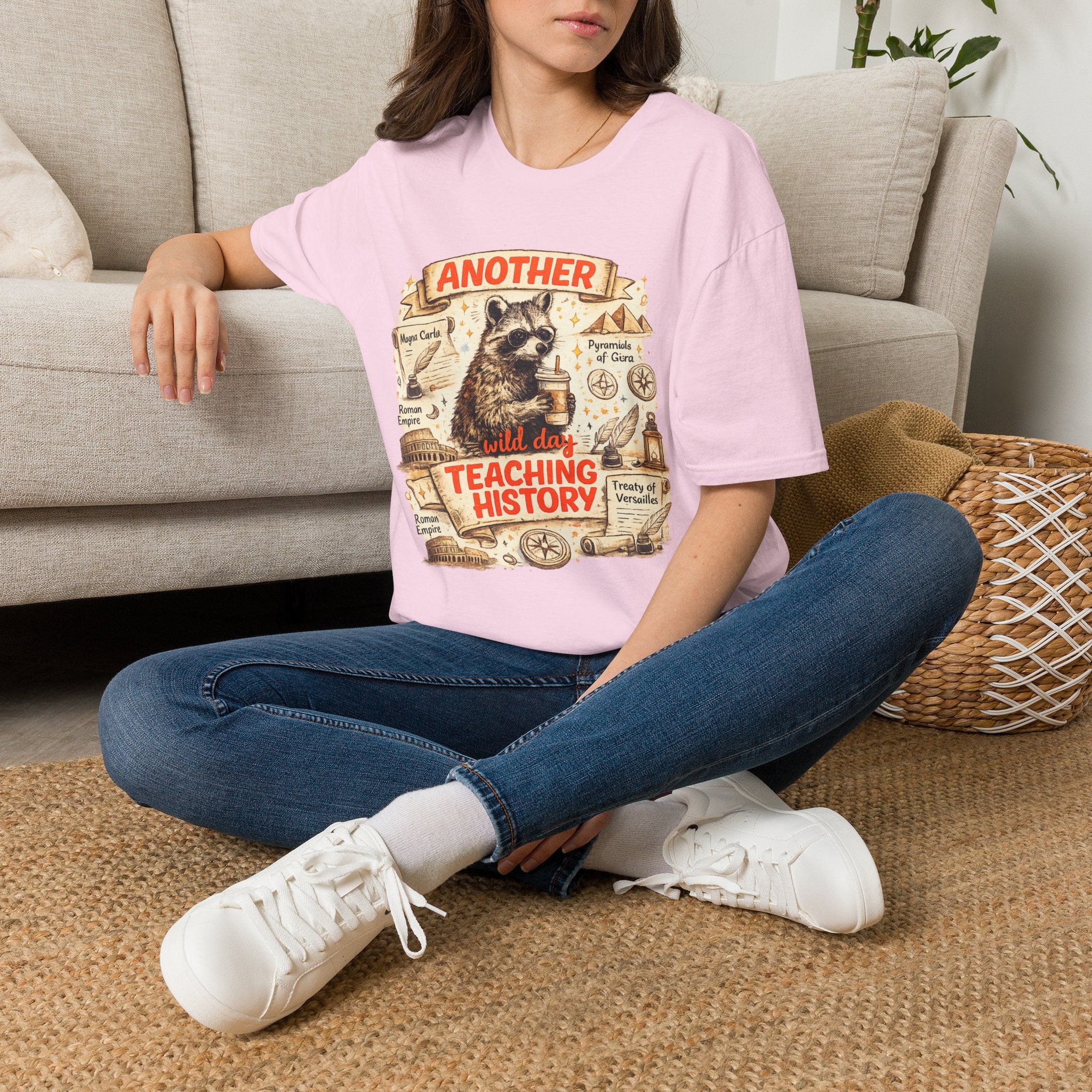 Another Day Teaching History Vintage Raccoon Teacher T-Shirt | Funny History Teacher Graphic Tee | Social Studies Teacher Gift