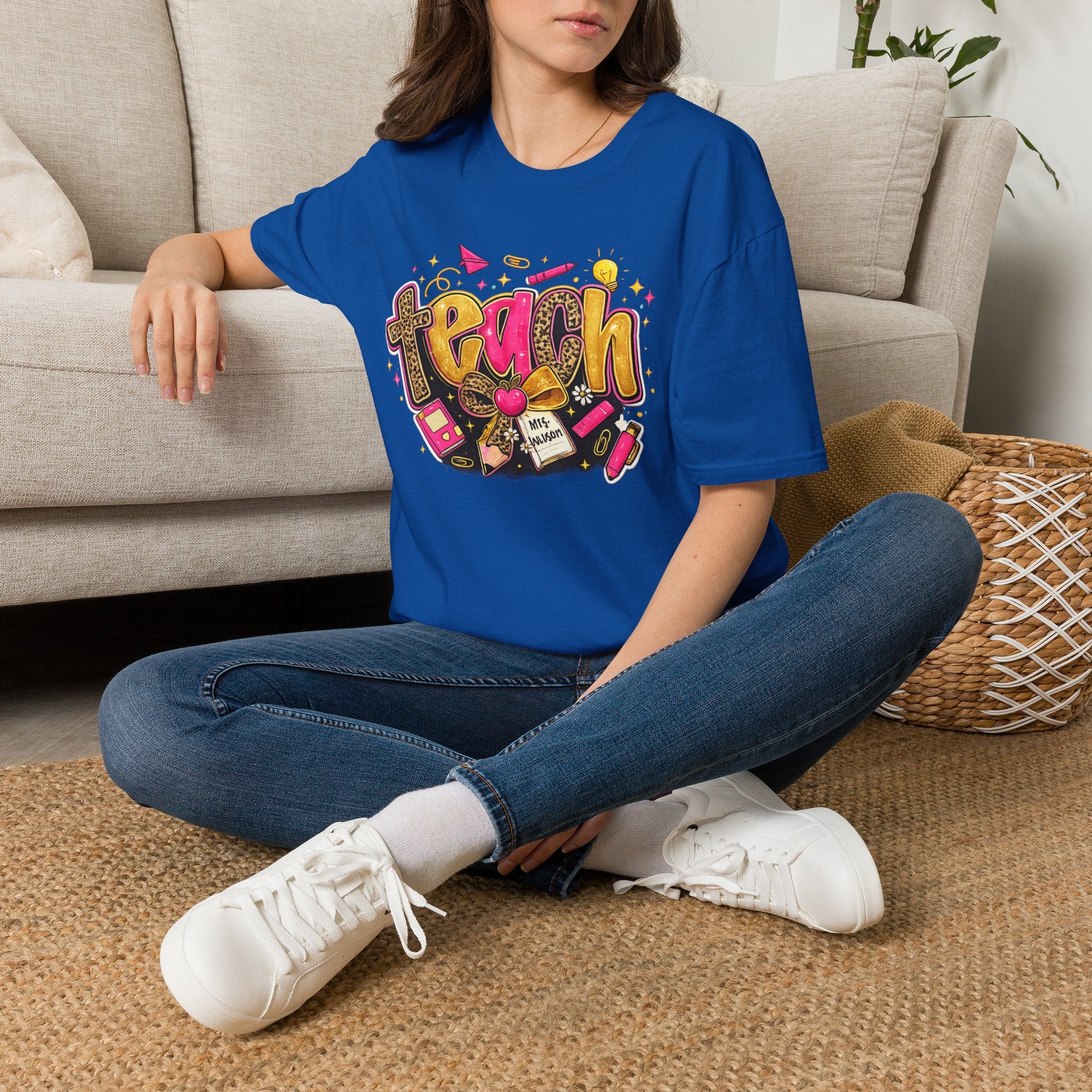 Teach Graphic Teacher T-Shirt | Colorful Retro Teacher Shirt | Cute Back to School Tee | Teacher Appreciation Gift